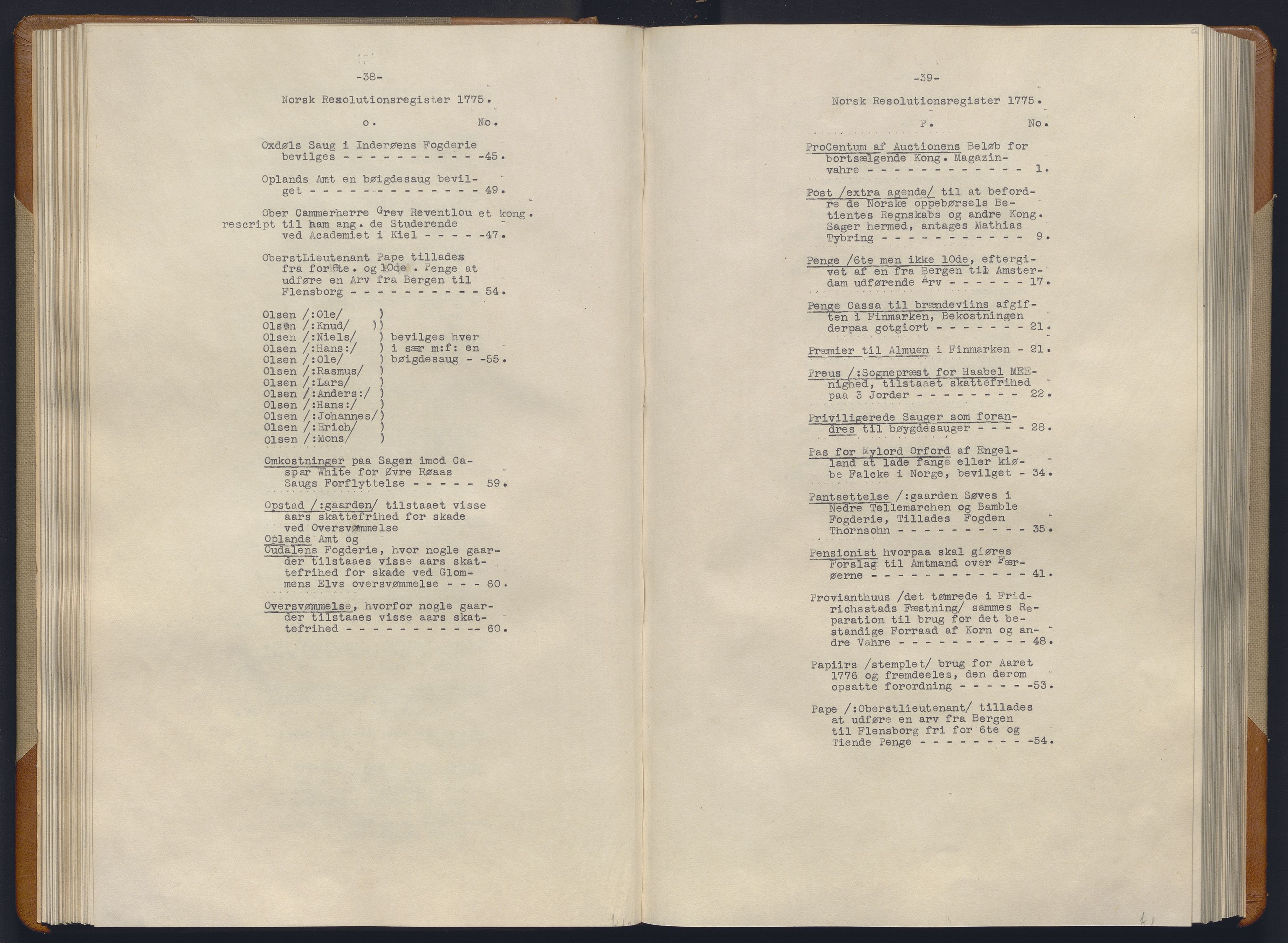 Avskriftsamlingen, AV/RA-EA-4022/F/Fb/L0123: Registratur over norske Relasjons- og  resolusjonsprotokoller, 1773-1780, p. 68