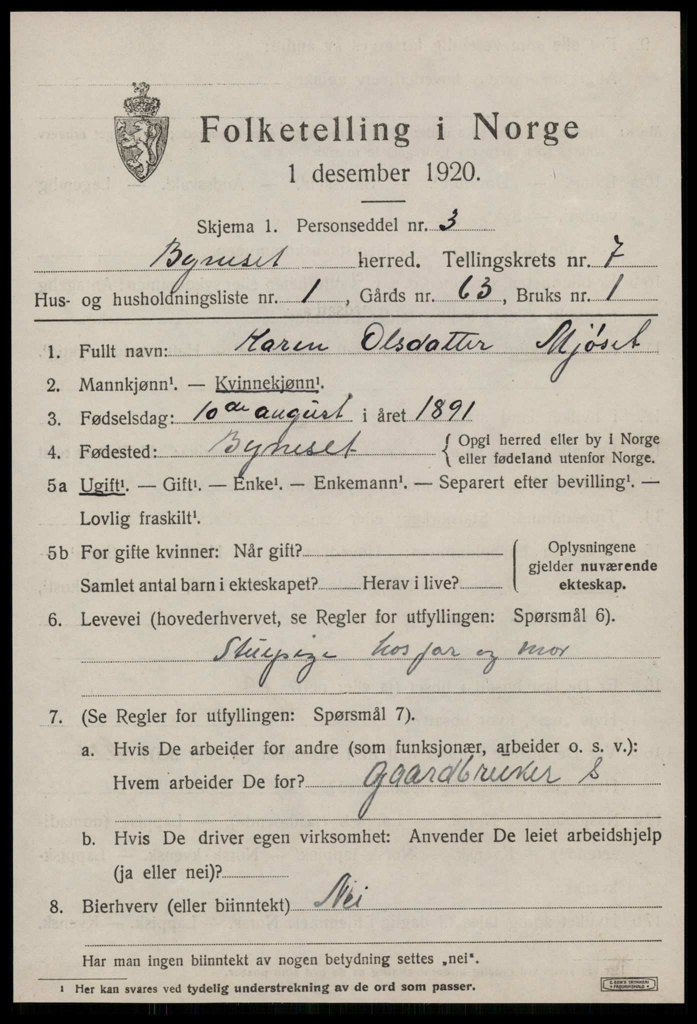 SAT, 1920 census for Byneset, 1920, p. 3468