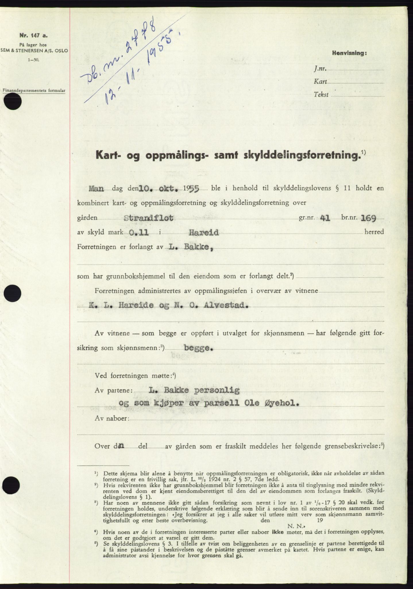 Søre Sunnmøre sorenskriveri, AV/SAT-A-4122/1/2/2C/L0102: Mortgage book no. 28A, 1955-1956, Diary no: : 2778/1955