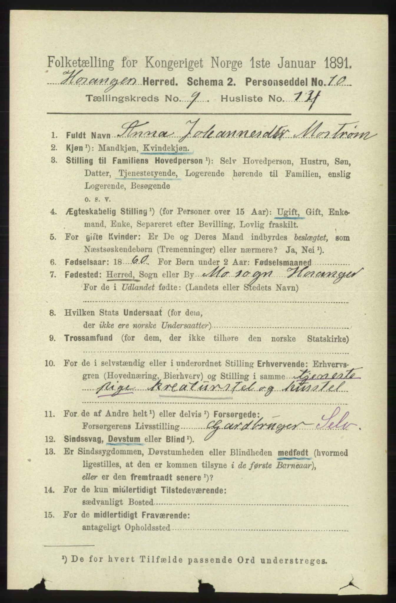 RA, 1891 census for 1253 Hosanger, 1891, p. 3381
