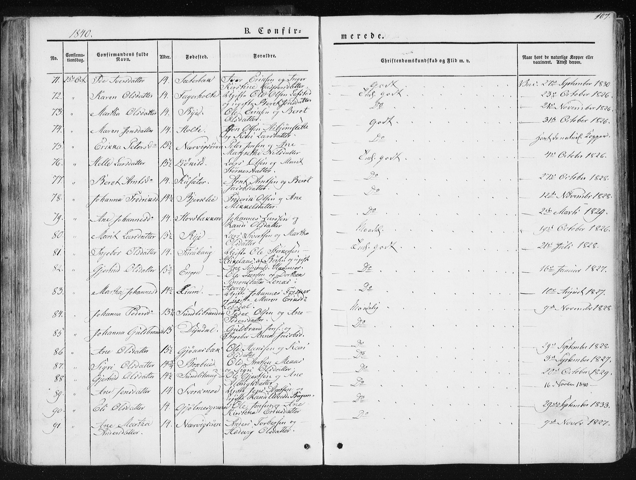 Ministerialprotokoller, klokkerbøker og fødselsregistre - Sør-Trøndelag, SAT/A-1456/668/L0805: Parish register (official) no. 668A05, 1840-1853, p. 107