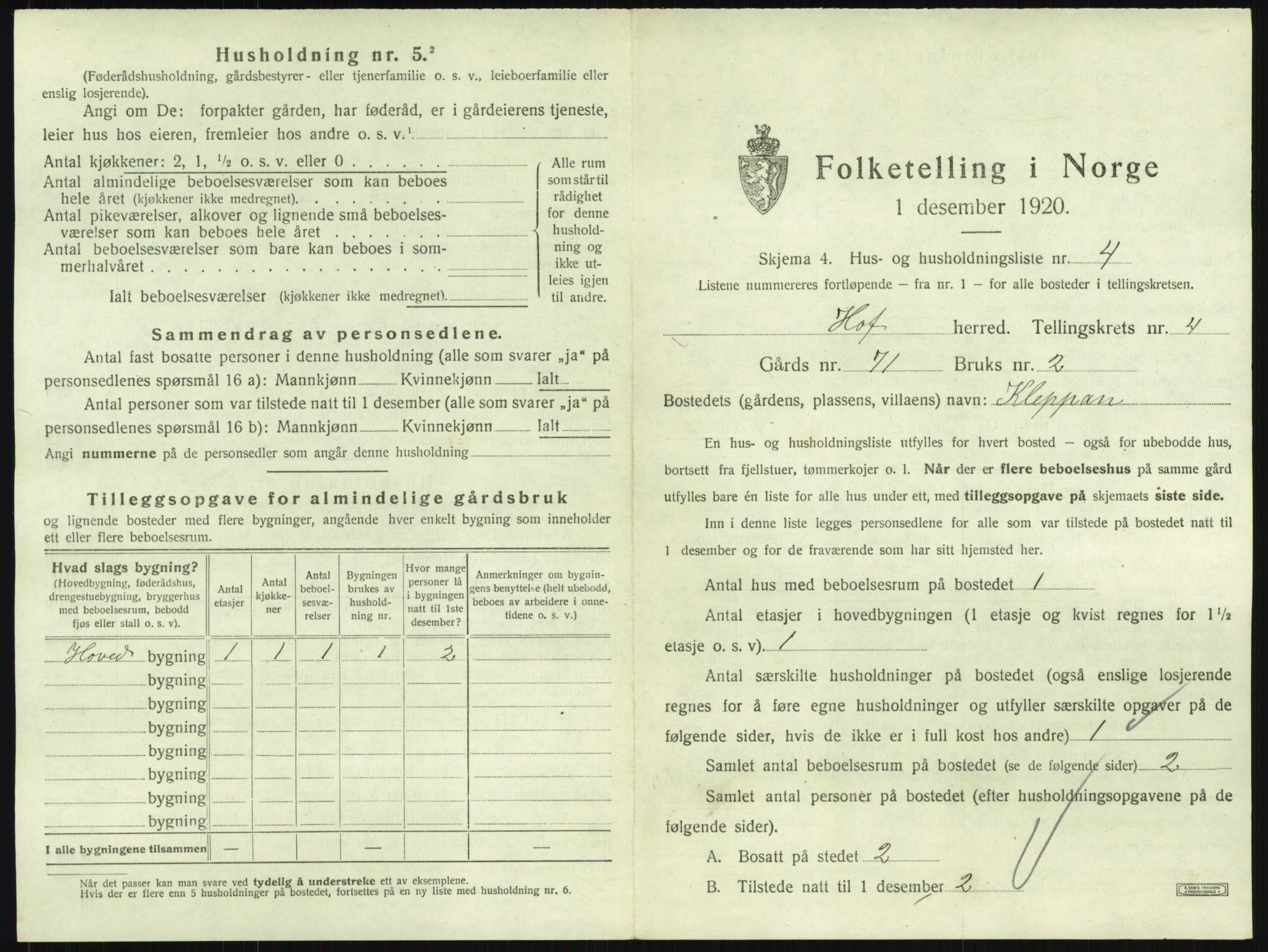 SAKO, 1920 census for Hof, 1920, p. 749