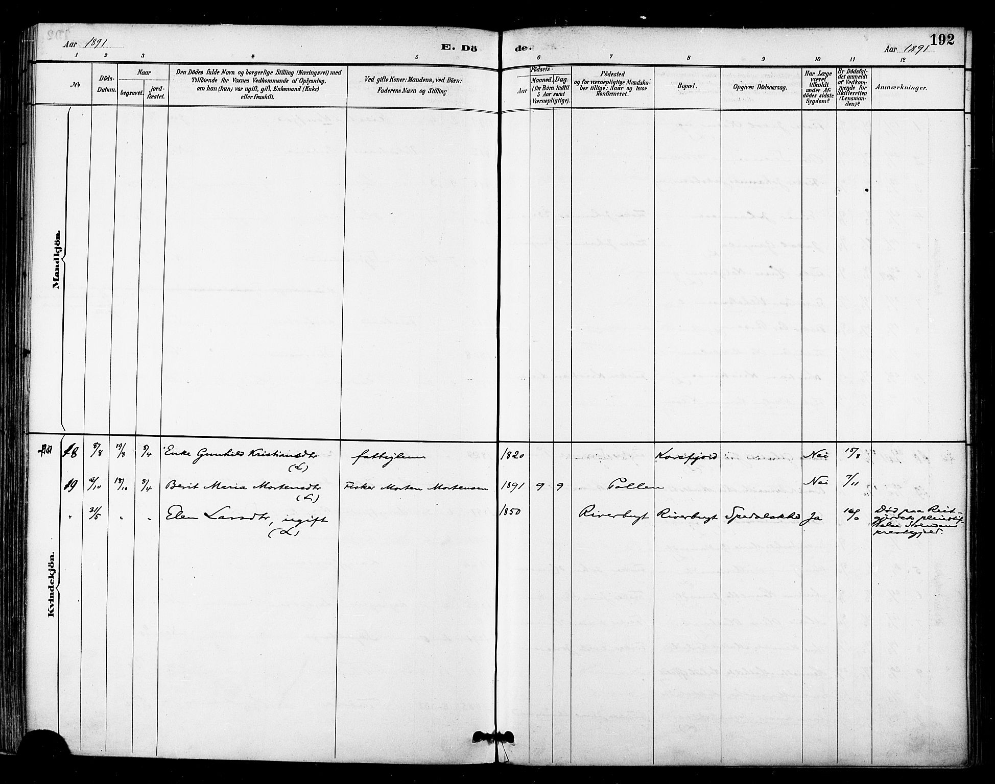 Talvik sokneprestkontor, AV/SATØ-S-1337/H/Ha/L0013kirke: Parish register (official) no. 13, 1886-1897, p. 192