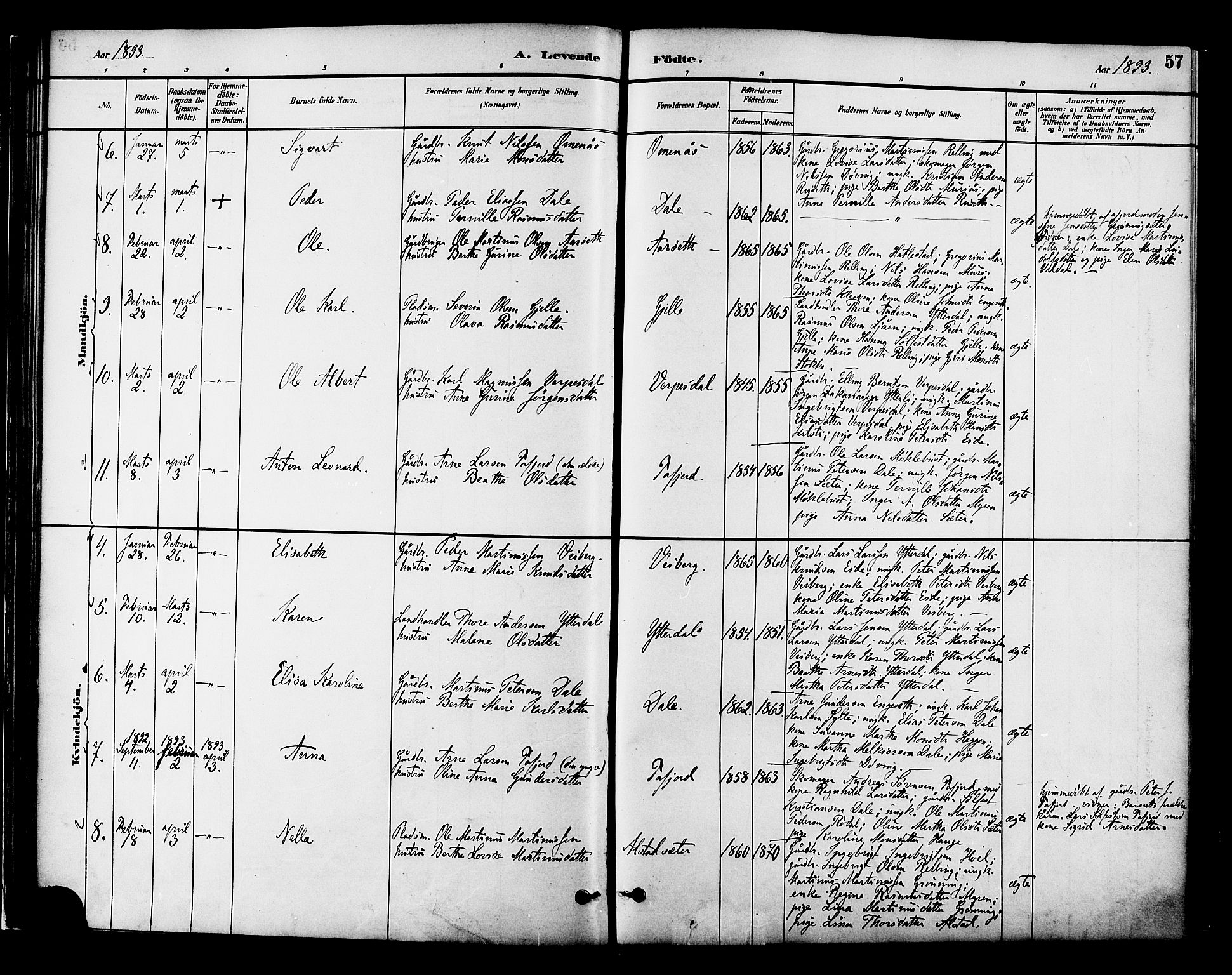 Ministerialprotokoller, klokkerbøker og fødselsregistre - Møre og Romsdal, AV/SAT-A-1454/519/L0255: Parish register (official) no. 519A14, 1884-1908, p. 57