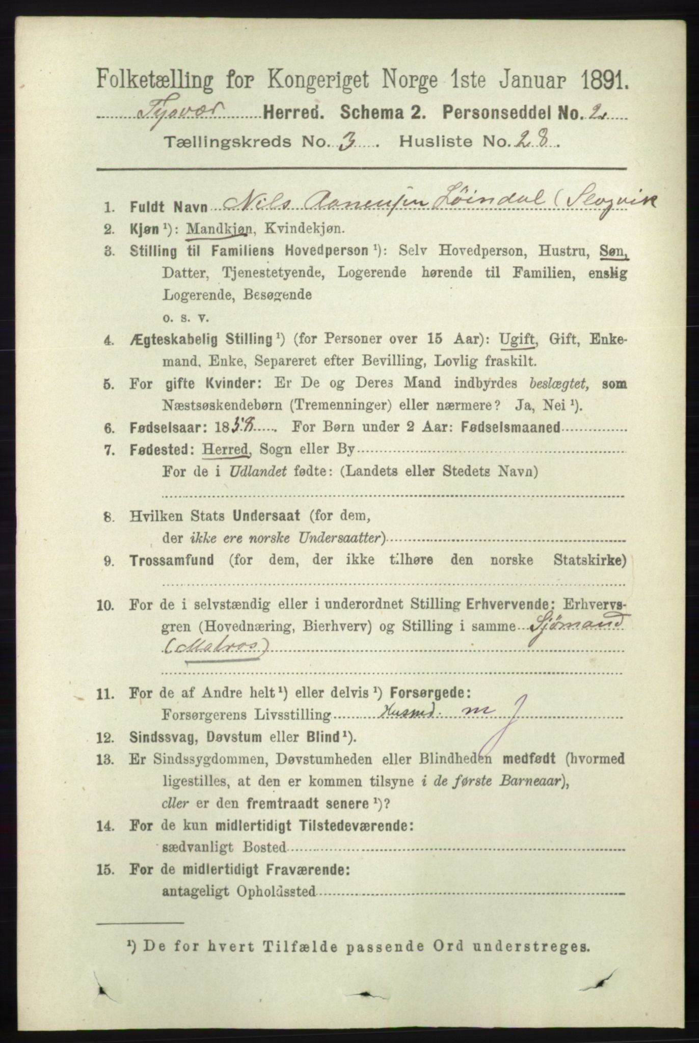 RA, 1891 census for 1146 Tysvær, 1891, p. 1367