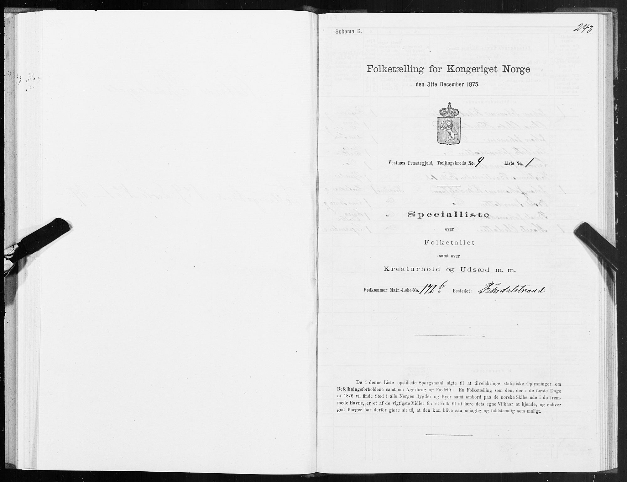 SAT, 1875 census for 1535P Vestnes, 1875, p. 3243