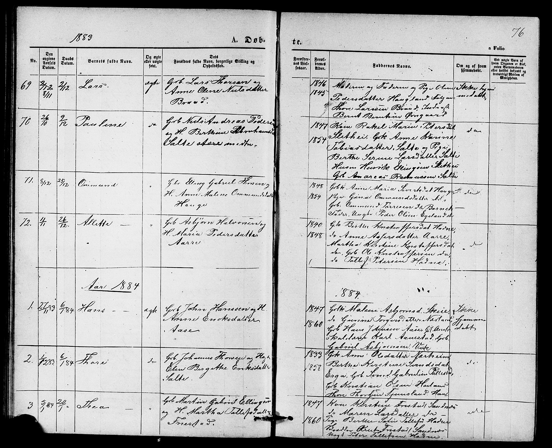 Klepp sokneprestkontor, SAST/A-101803/001/3/30BB/L0003: Parish register (copy) no. B 3, 1876-1888, p. 76