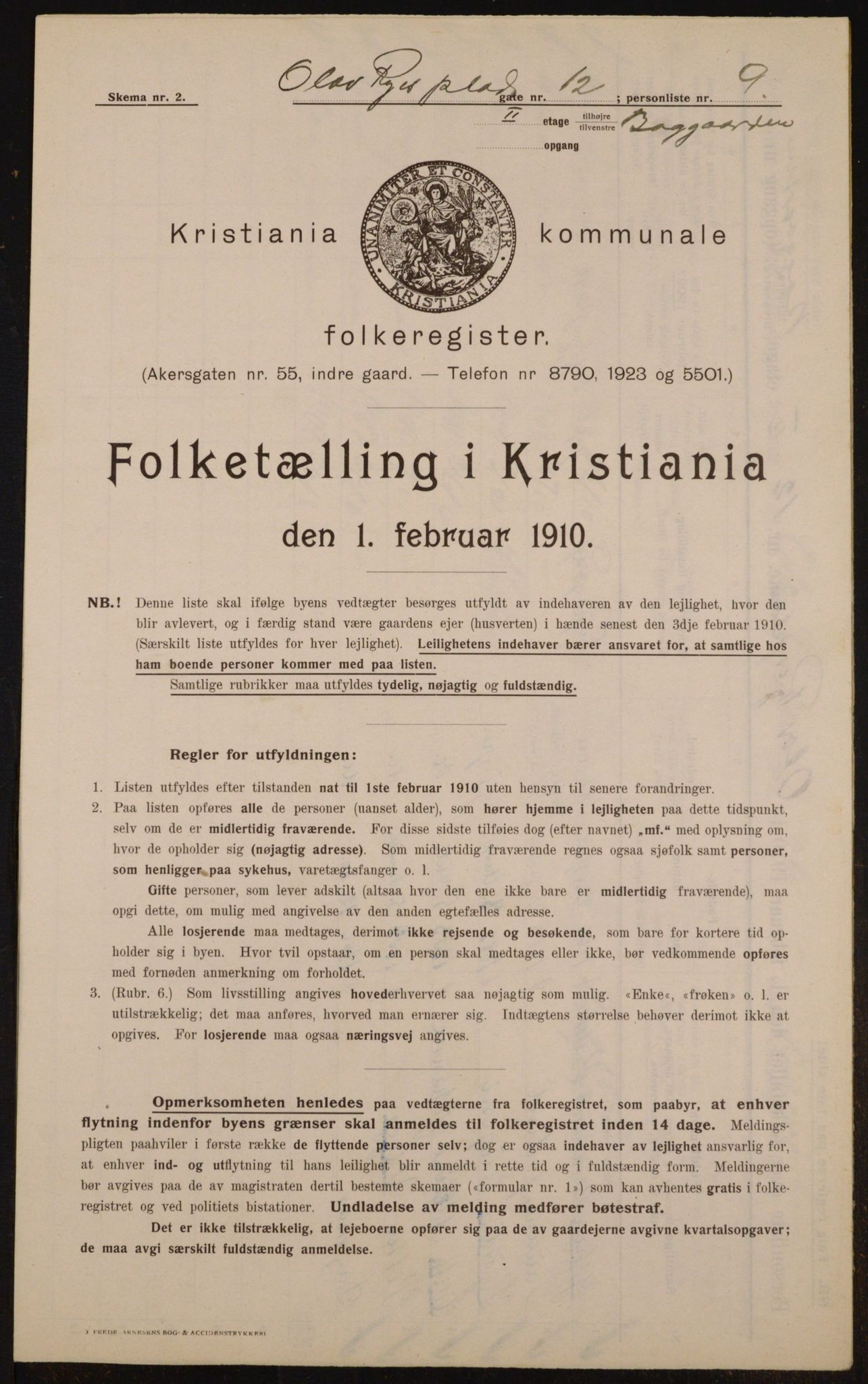 OBA, Municipal Census 1910 for Kristiania, 1910, p. 72617