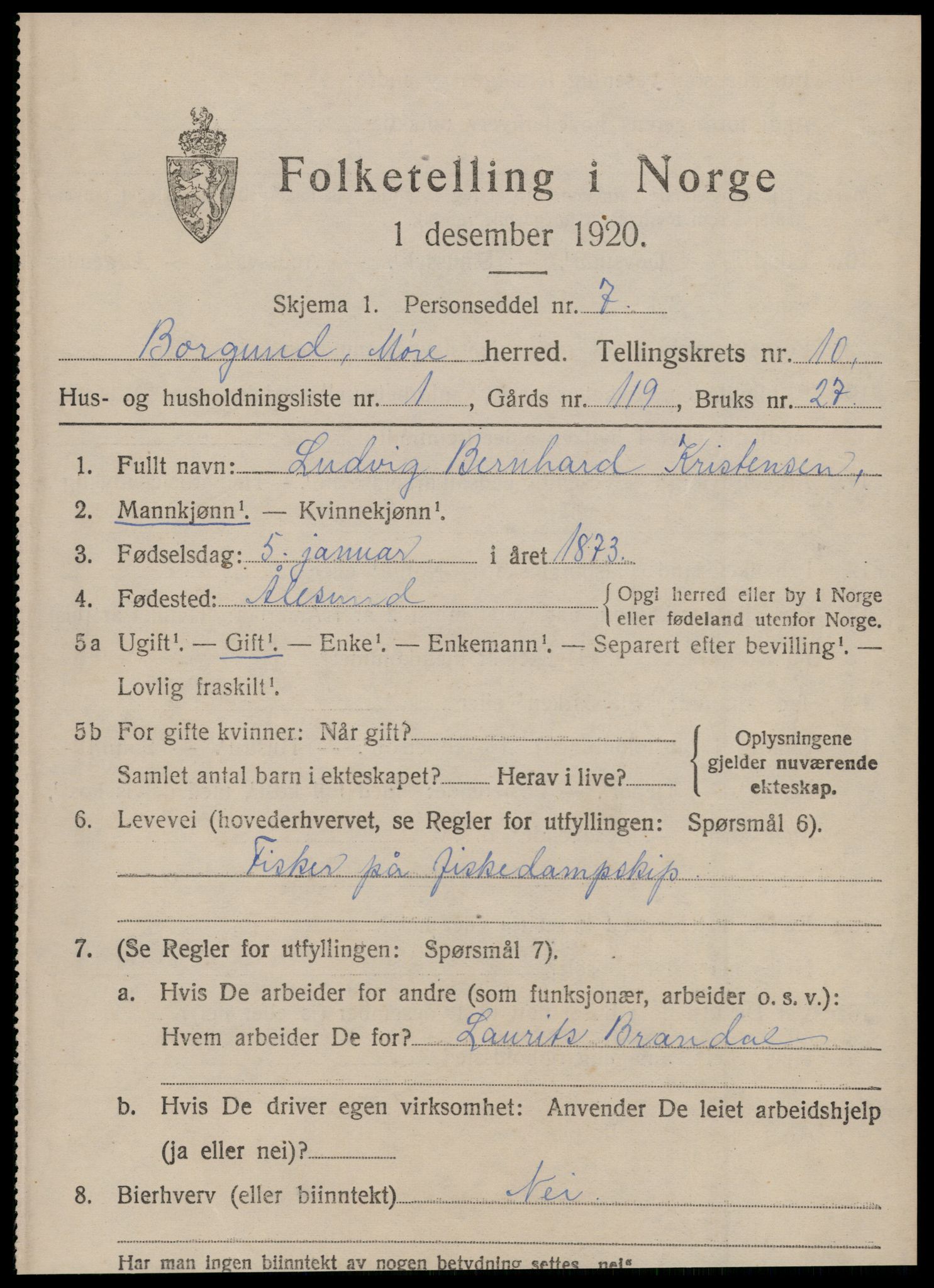 SAT, 1920 census for Borgund, 1920, p. 9124