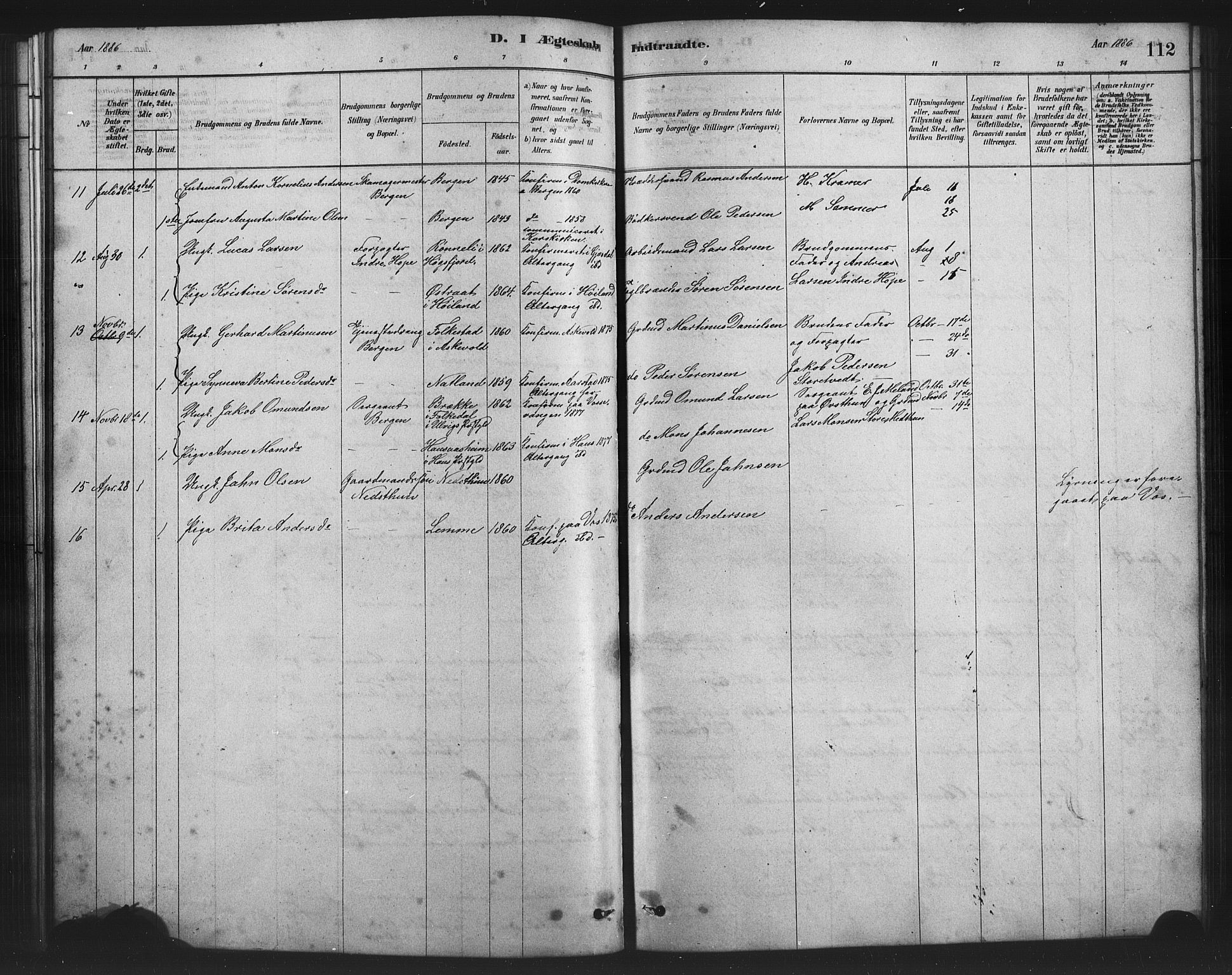 Birkeland Sokneprestembete, SAB/A-74601/H/Hab: Parish register (copy) no. A 3, 1877-1887, p. 112