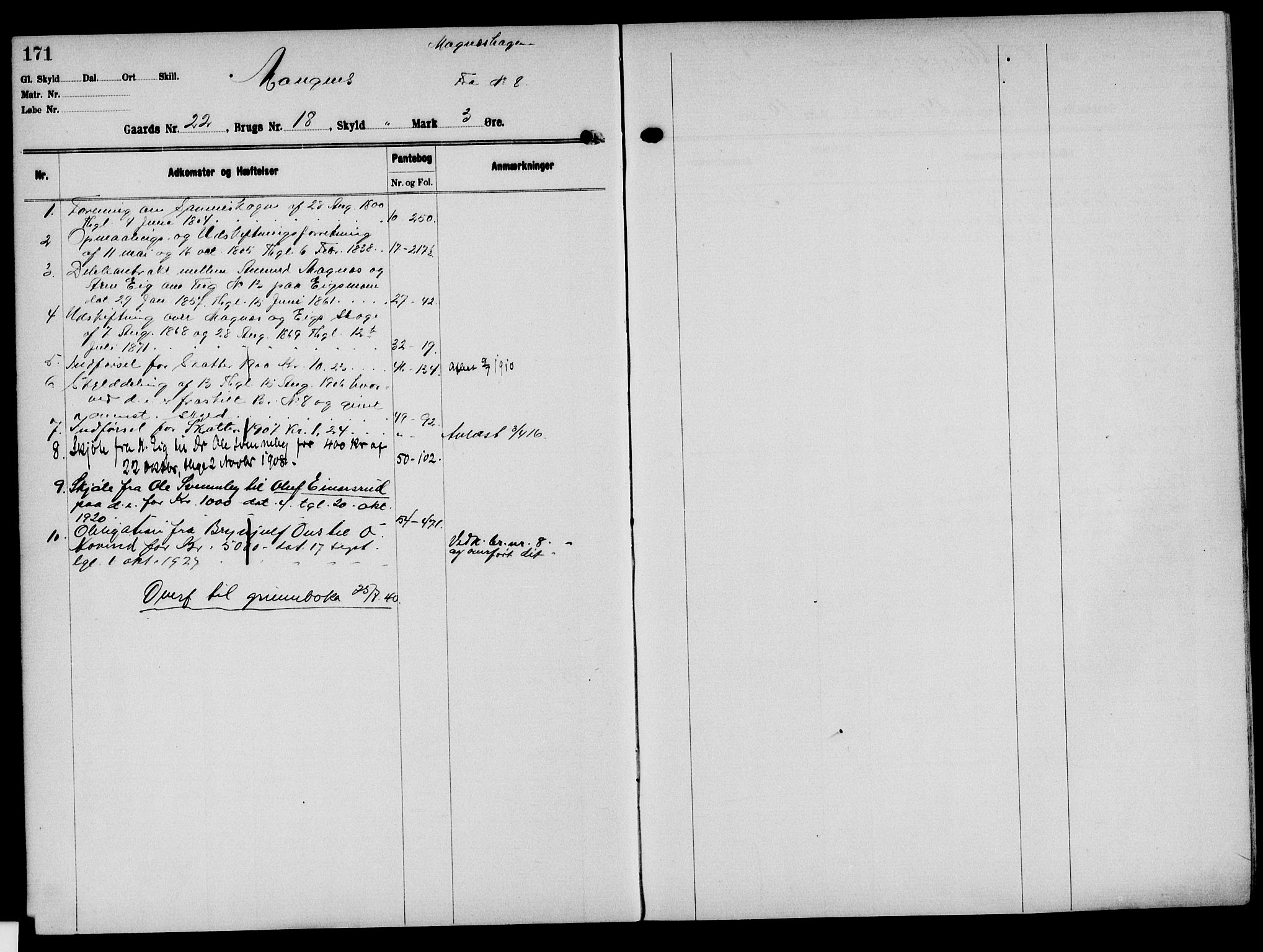 Solør tingrett, AV/SAH-TING-008/H/Ha/Hak/L0002: Mortgage register no. II, 1900-1935, p. 171