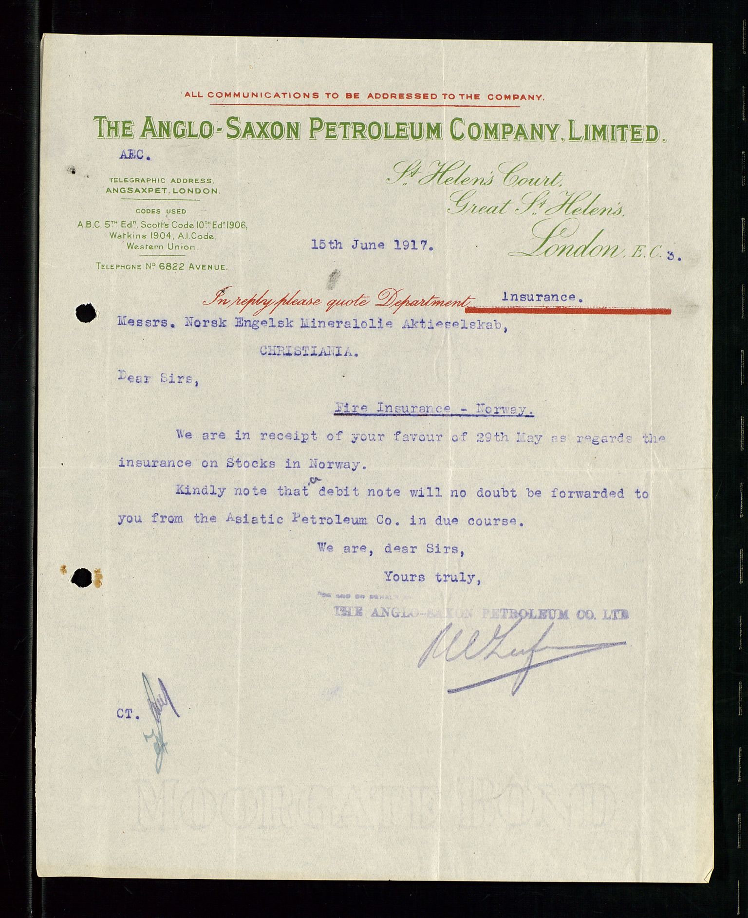 Pa 1521 - A/S Norske Shell, AV/SAST-A-101915/E/Ea/Eaa/L0001: Sjefskorrespondanse, 1917, p. 57