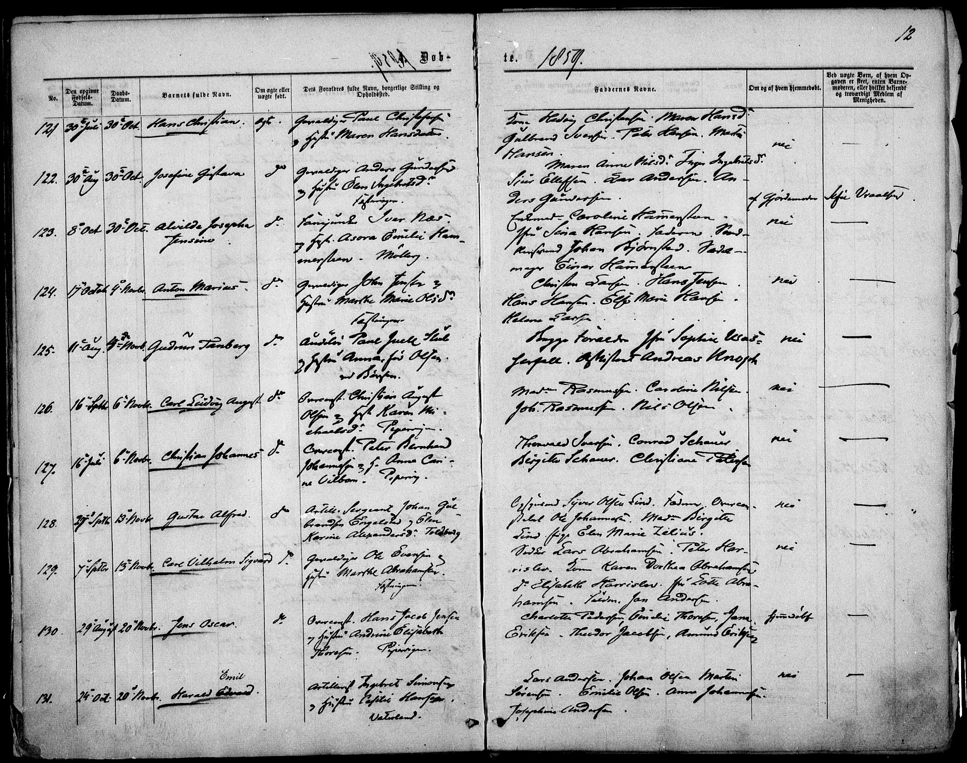 Garnisonsmenigheten Kirkebøker, AV/SAO-A-10846/F/Fa/L0010: Parish register (official) no. 10, 1859-1869, p. 12