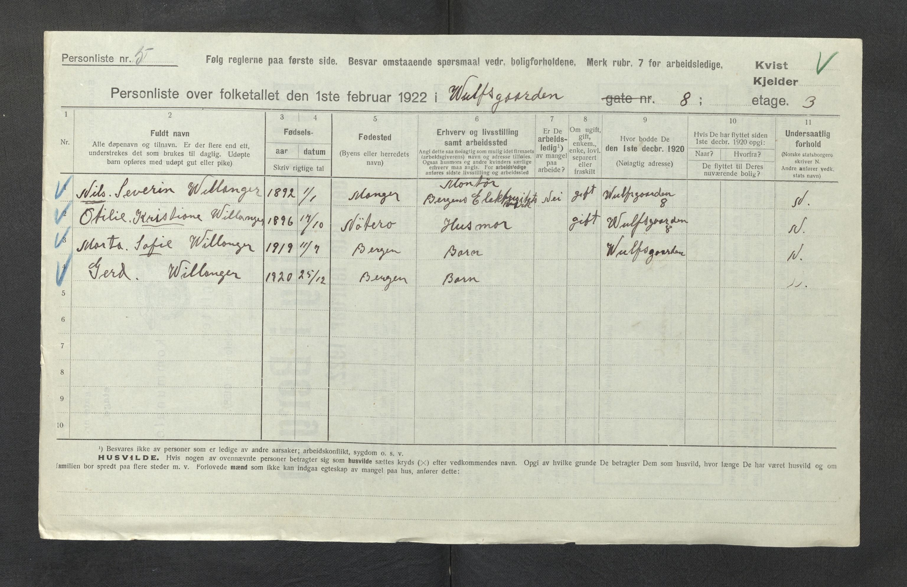 SAB, Municipal Census 1922 for Bergen, 1922, p. 47800