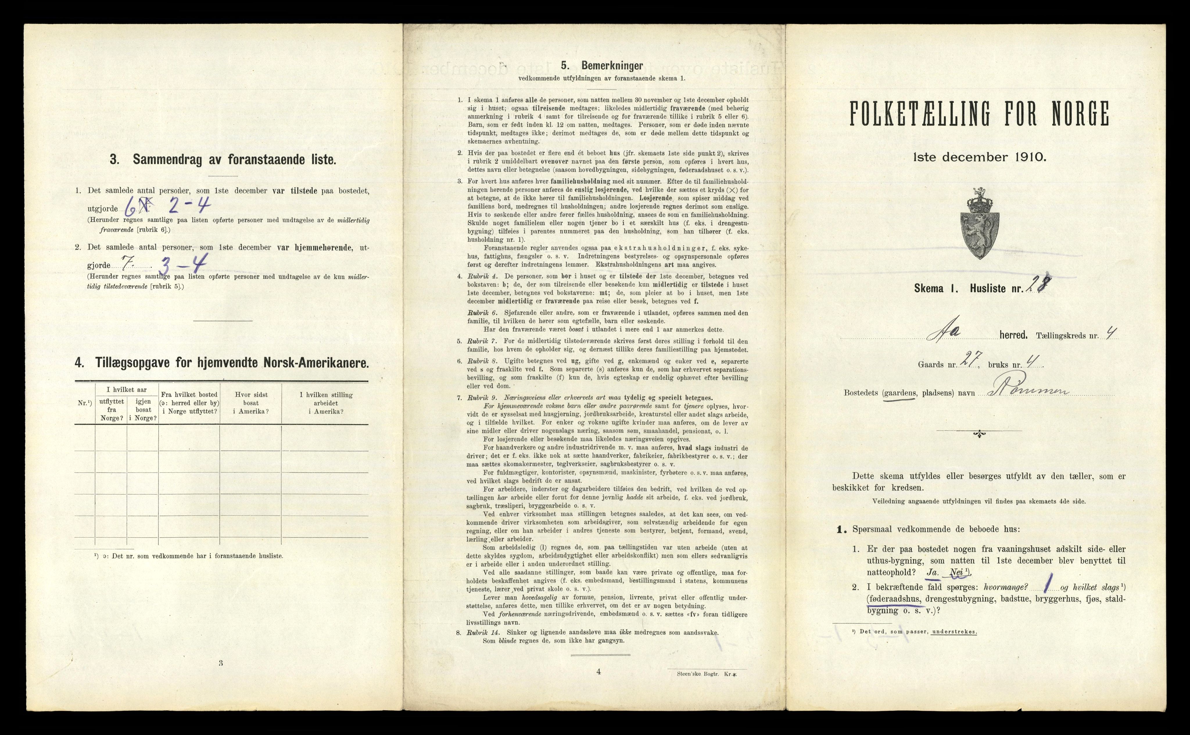 RA, 1910 census for Aa, 1910, p. 300