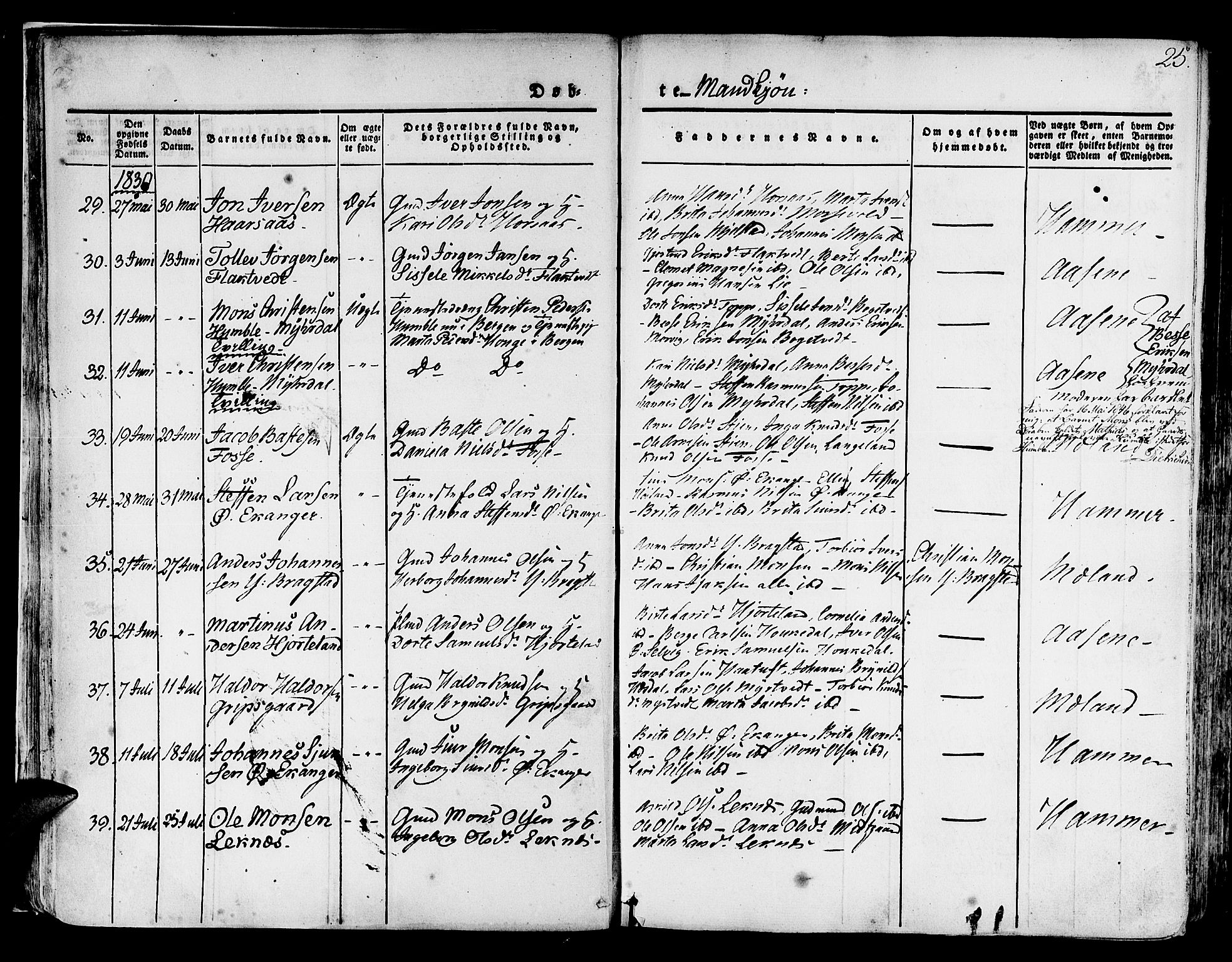 Hamre sokneprestembete, AV/SAB-A-75501/H/Ha/Haa/Haaa/L0011: Parish register (official) no. A 11, 1826-1834, p. 25