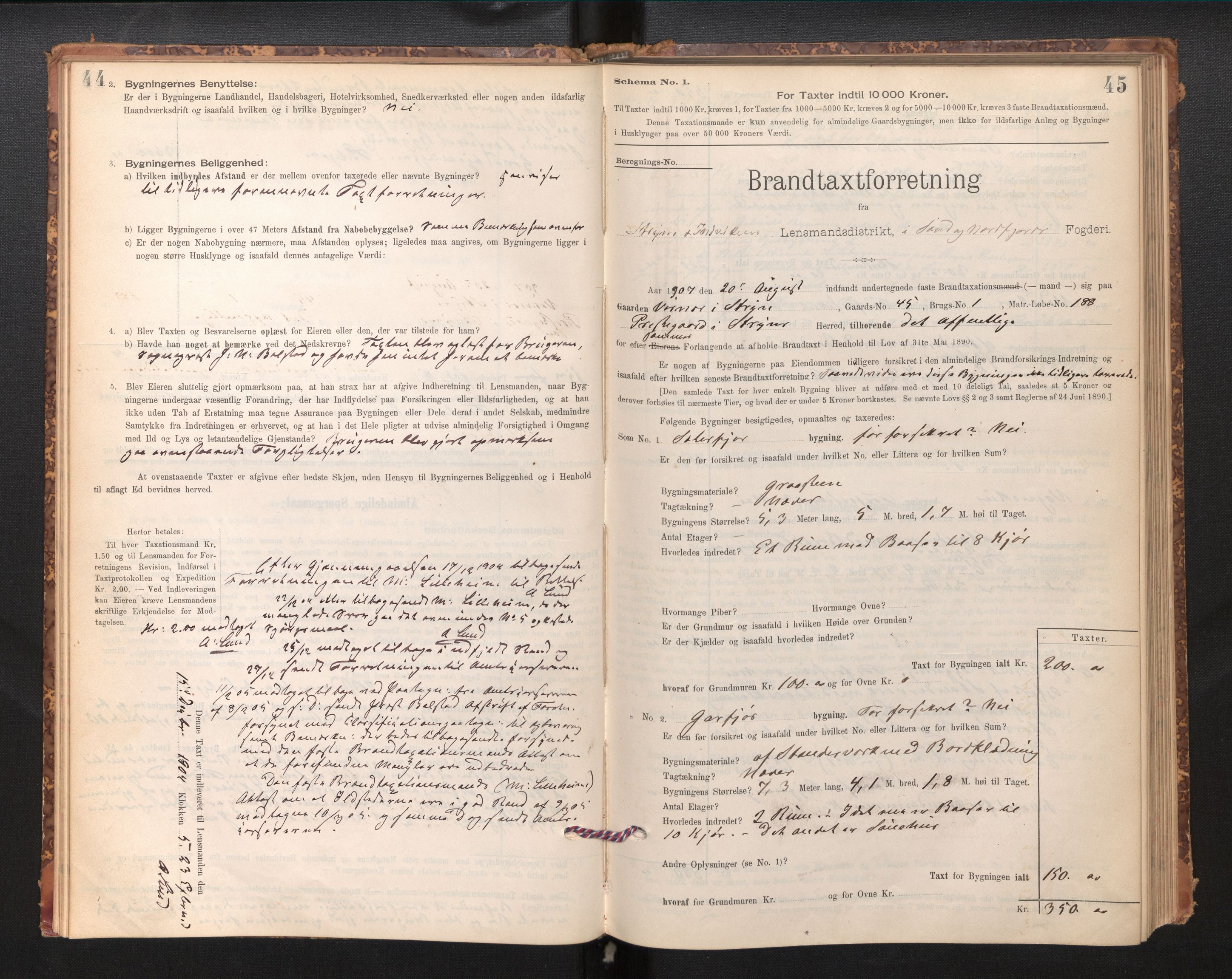 Lensmannen i Stryn og Innvik, SAB/A-30201/0012/L0002: Branntakstprotokoll, skjematakst, 1894-1942, p. 44-45
