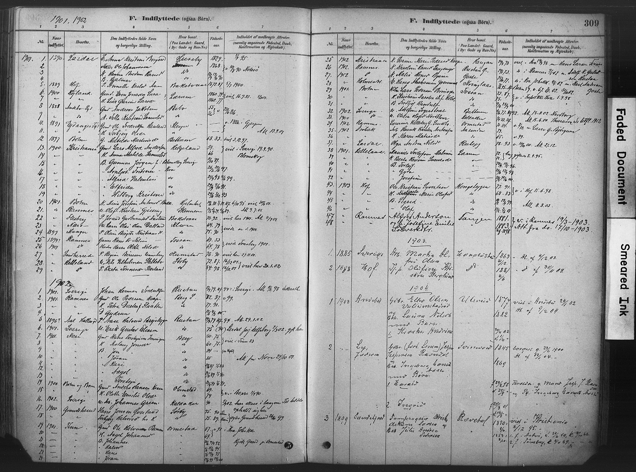 Våle kirkebøker, AV/SAKO-A-334/F/Fa/L0011: Parish register (official) no. I 11, 1878-1906, p. 309