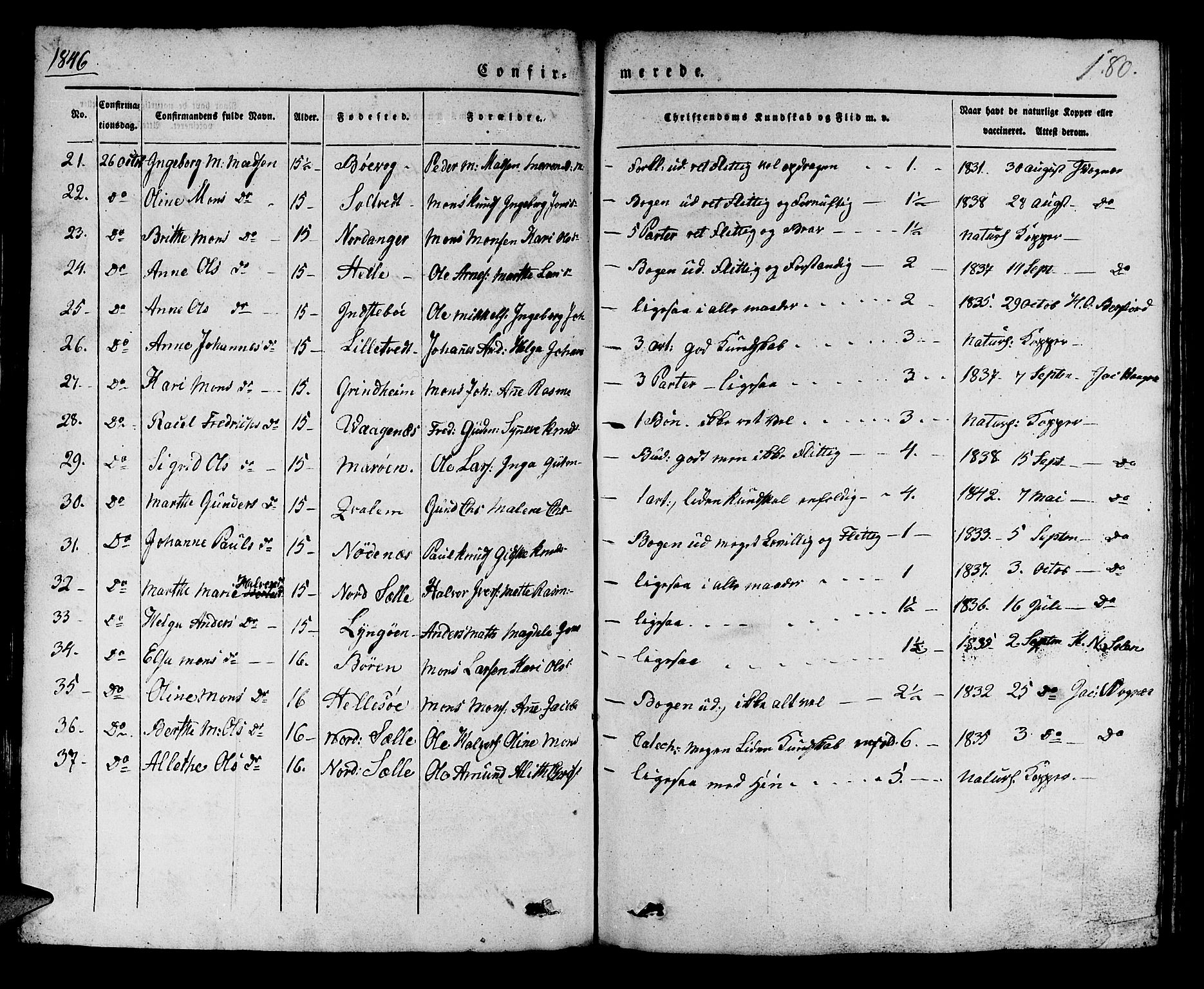 Manger sokneprestembete, AV/SAB-A-76801/H/Haa: Parish register (official) no. A 5, 1839-1848, p. 180