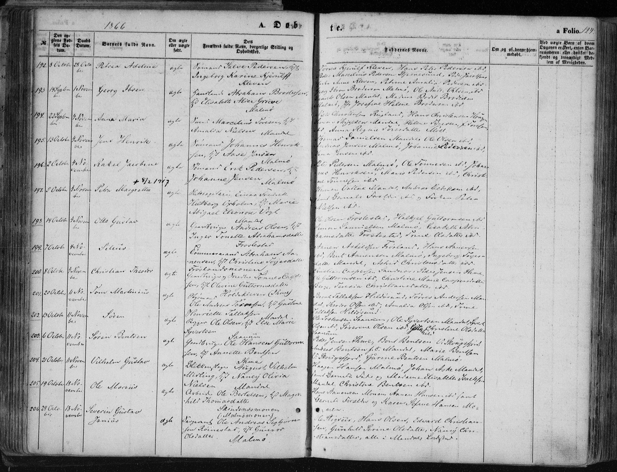 Mandal sokneprestkontor, AV/SAK-1111-0030/F/Fa/Faa/L0014: Parish register (official) no. A 14, 1859-1872, p. 124