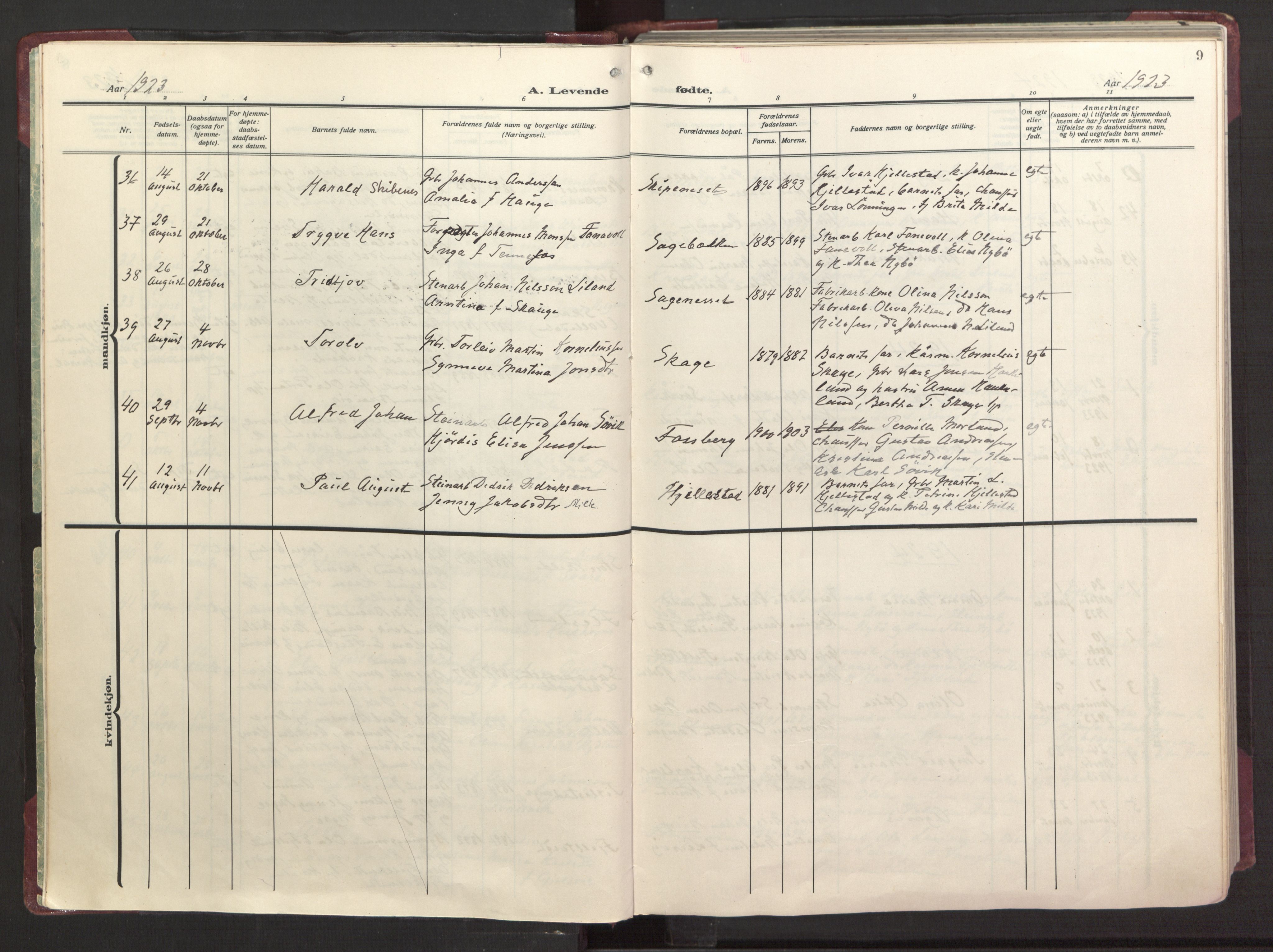 Fana Sokneprestembete, AV/SAB-A-75101/H/Haa/Haab/L0006: Parish register (official) no. B 6, 1923-1967, p. 9