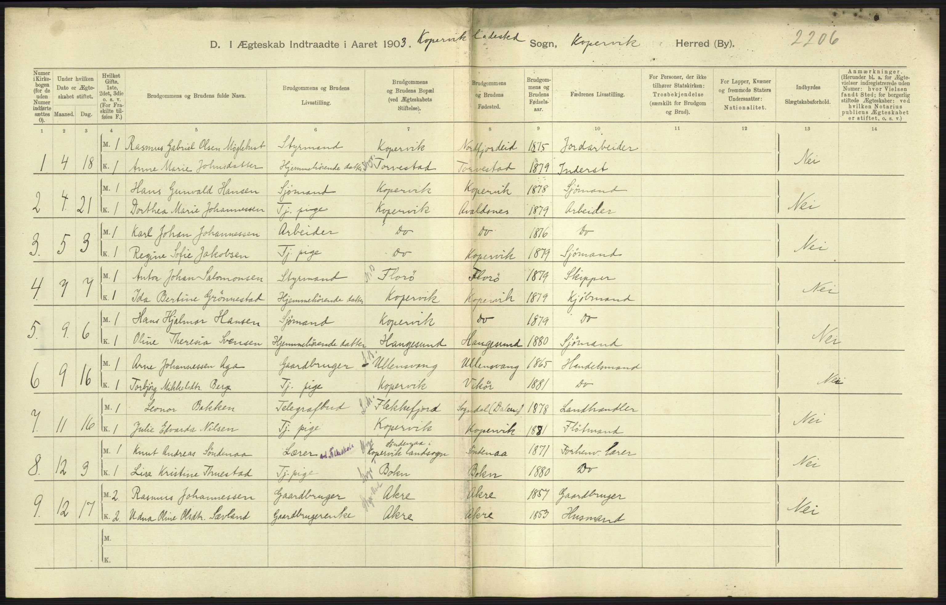 Statistisk sentralbyrå, Sosiodemografiske emner, Befolkning, AV/RA-S-2228/D/Df/Dfa/Dfaa/L0012: Stavanger amt: Fødte, gifte, døde, 1903, p. 619