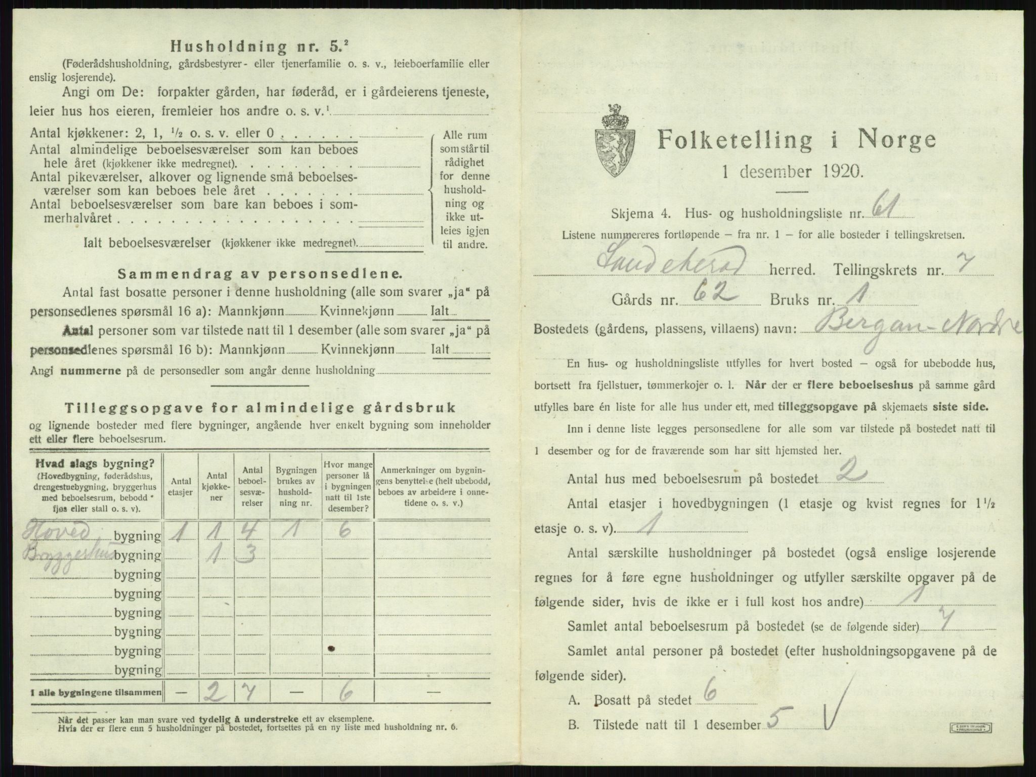 SAKO, 1920 census for Sandeherred, 1920, p. 1579
