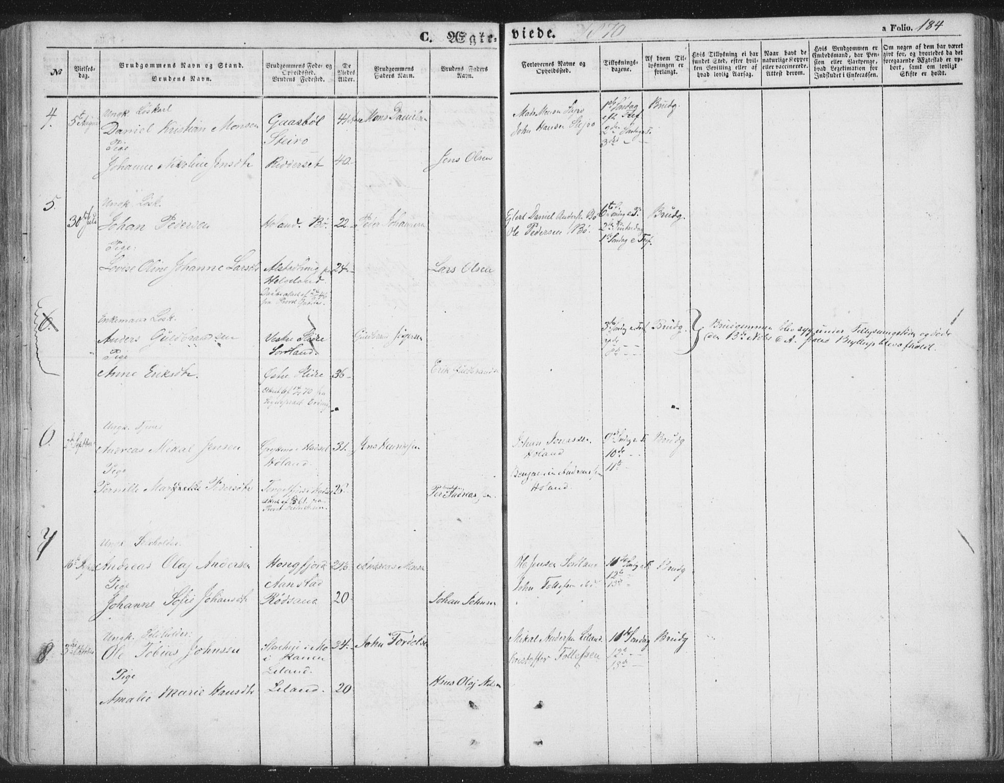 Ministerialprotokoller, klokkerbøker og fødselsregistre - Nordland, AV/SAT-A-1459/895/L1369: Parish register (official) no. 895A04, 1852-1872, p. 184