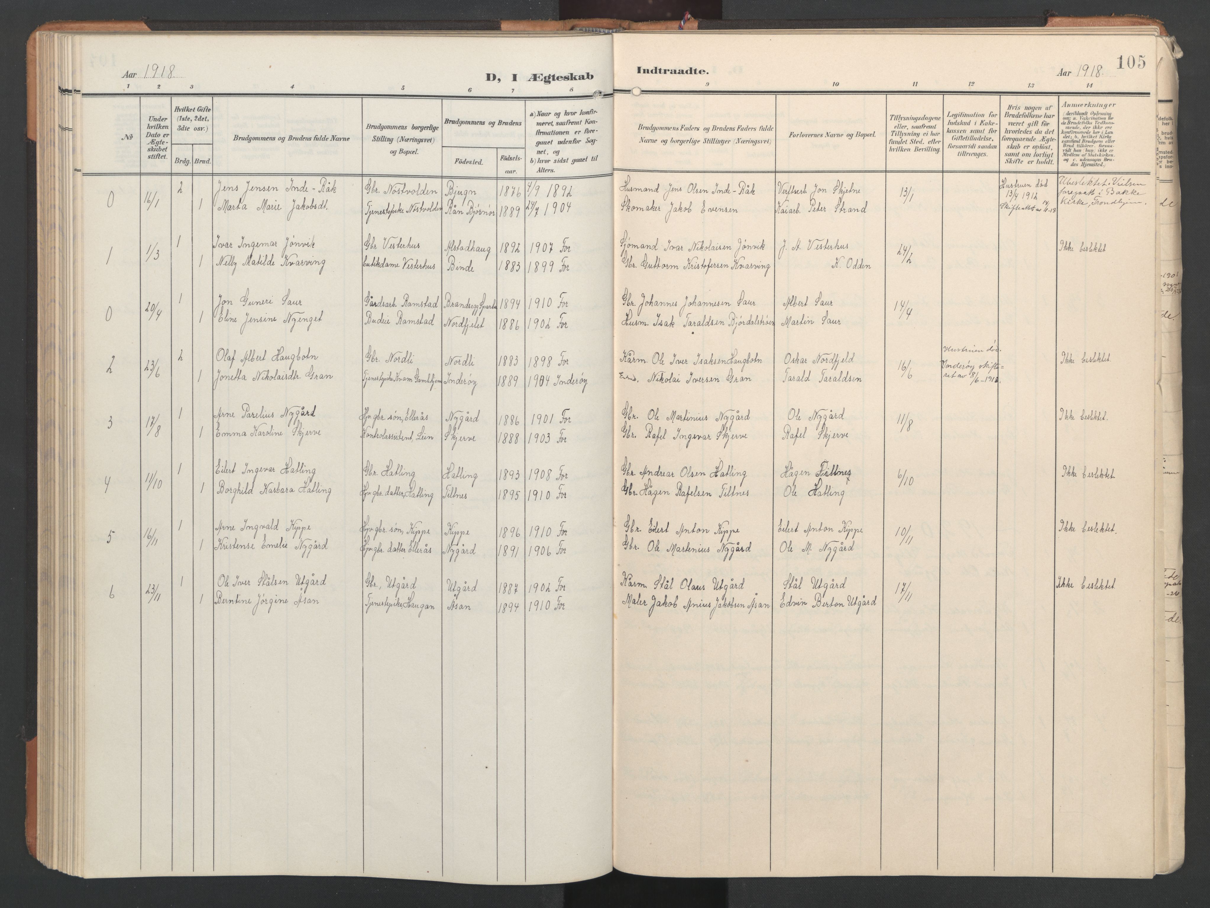 Ministerialprotokoller, klokkerbøker og fødselsregistre - Nord-Trøndelag, SAT/A-1458/746/L0455: Parish register (copy) no. 746C01, 1908-1933, p. 105