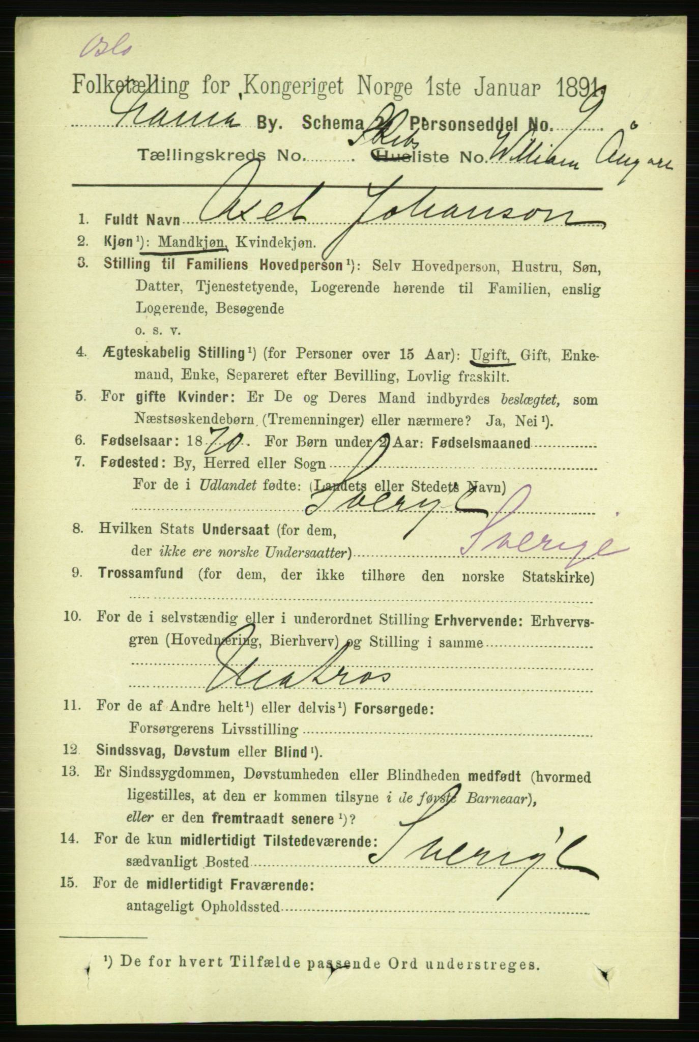 RA, 1891 census for 0301 Kristiania, 1891, p. 122821