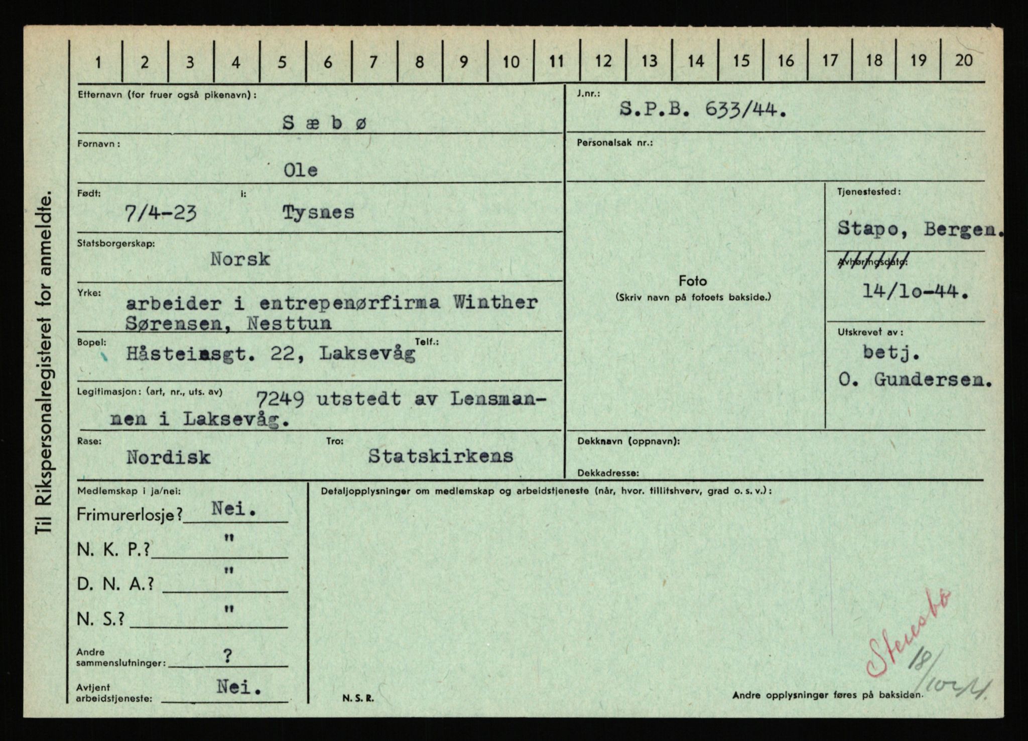 Statspolitiet - Hovedkontoret / Osloavdelingen, AV/RA-S-1329/C/Ca/L0015: Svea - Tøsse, 1943-1945, p. 903