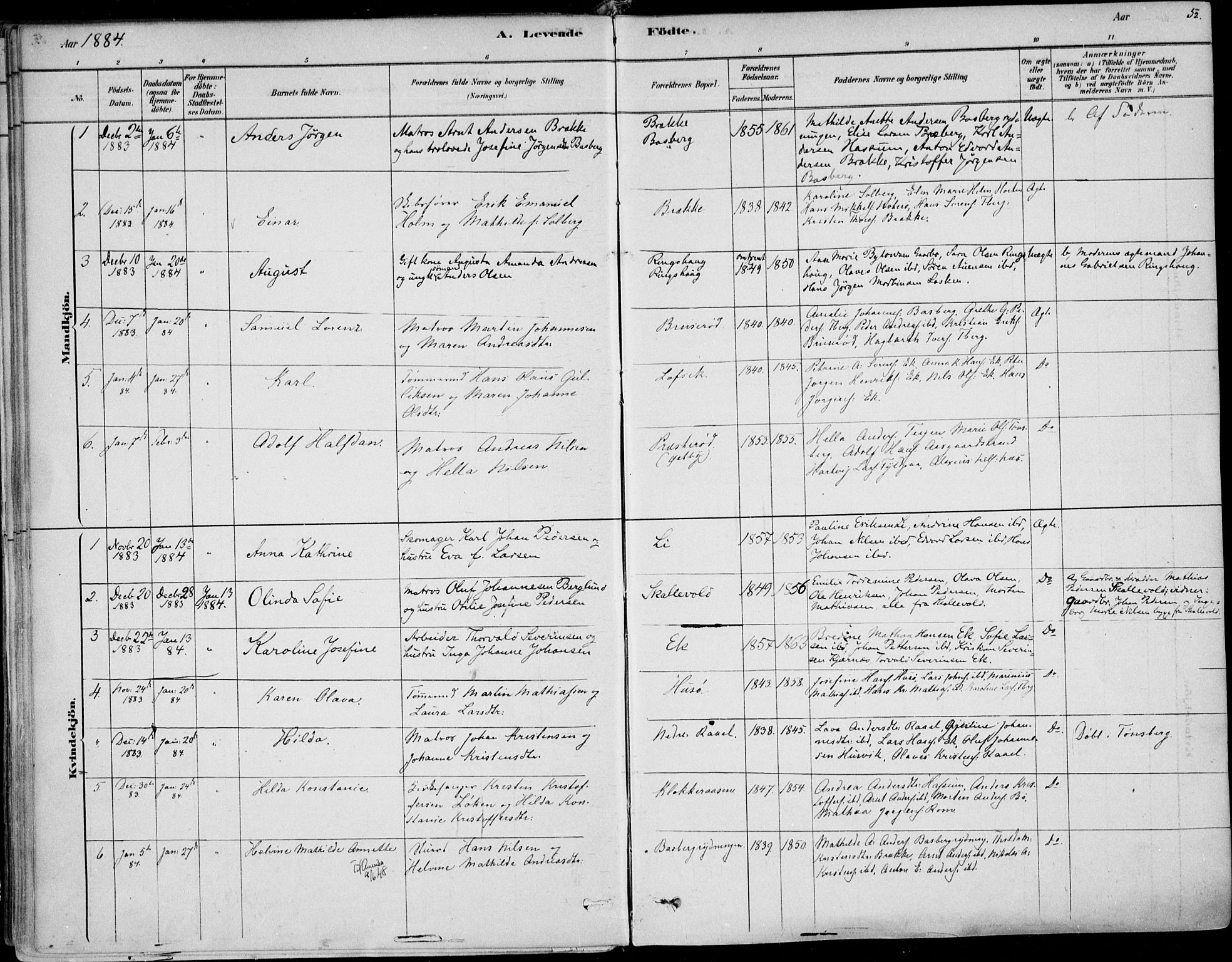 Sem kirkebøker, SAKO/A-5/F/Fb/L0004: Parish register (official) no. II 4, 1878-1891, p. 52