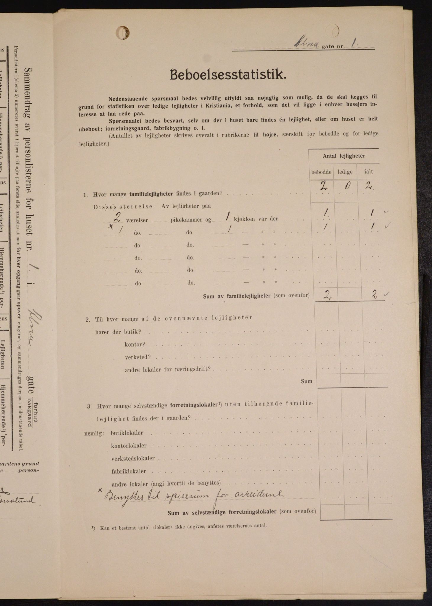 OBA, Municipal Census 1909 for Kristiania, 1909, p. 1157