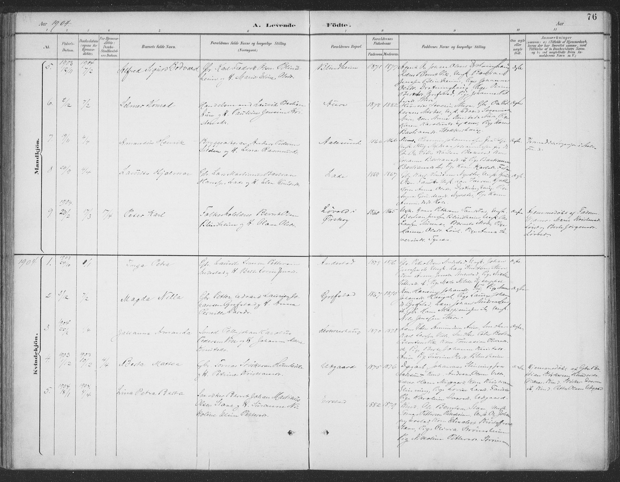 Ministerialprotokoller, klokkerbøker og fødselsregistre - Møre og Romsdal, AV/SAT-A-1454/523/L0335: Parish register (official) no. 523A02, 1891-1911, p. 76