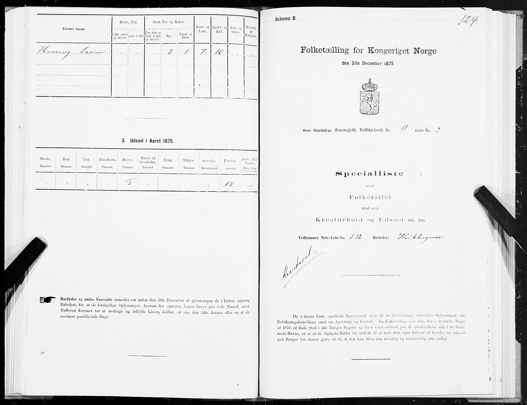 SAT, 1875 census for 1711P Øvre Stjørdal, 1875, p. 5124