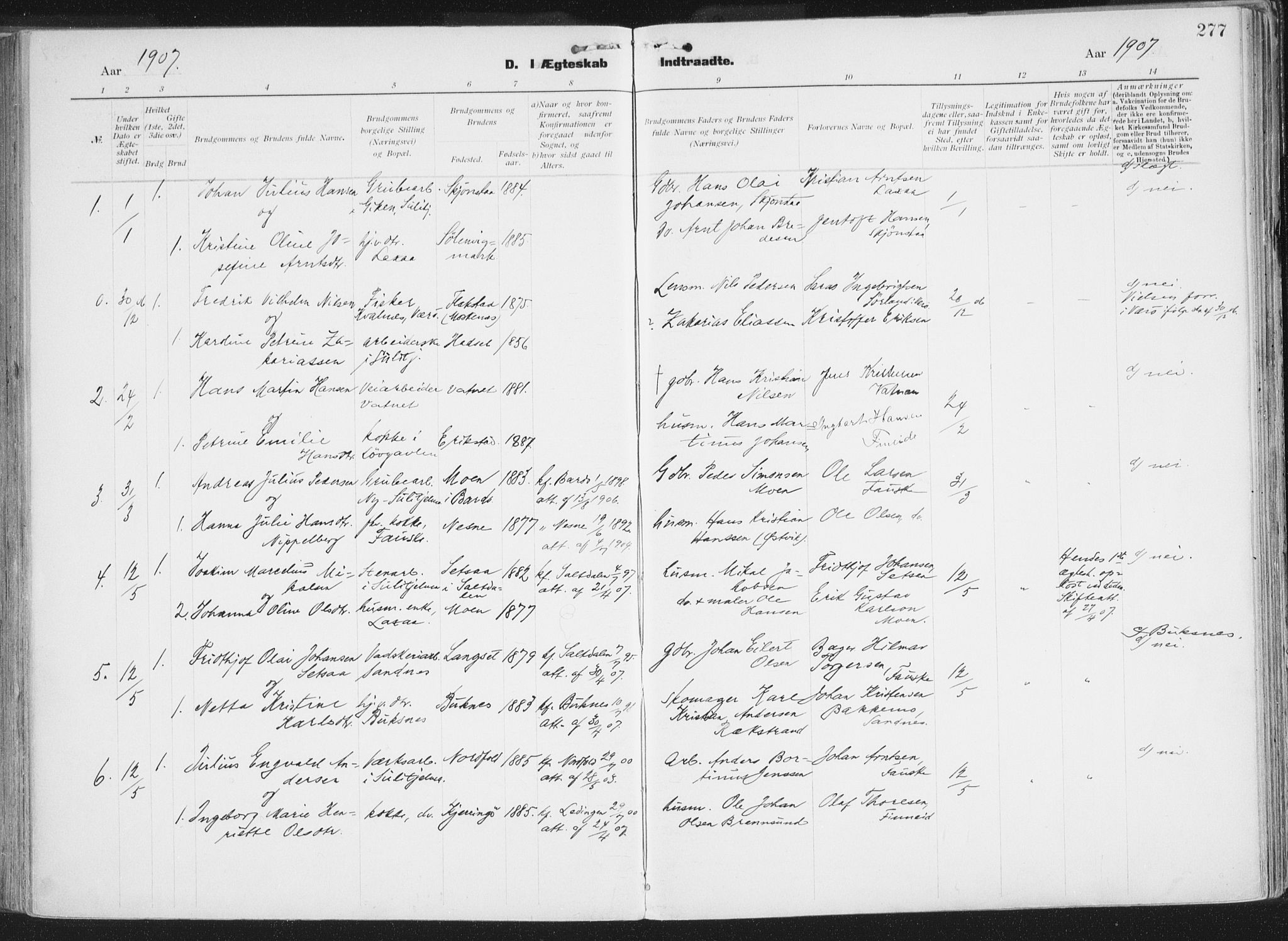 Ministerialprotokoller, klokkerbøker og fødselsregistre - Nordland, AV/SAT-A-1459/849/L0696: Parish register (official) no. 849A08, 1898-1910, p. 277