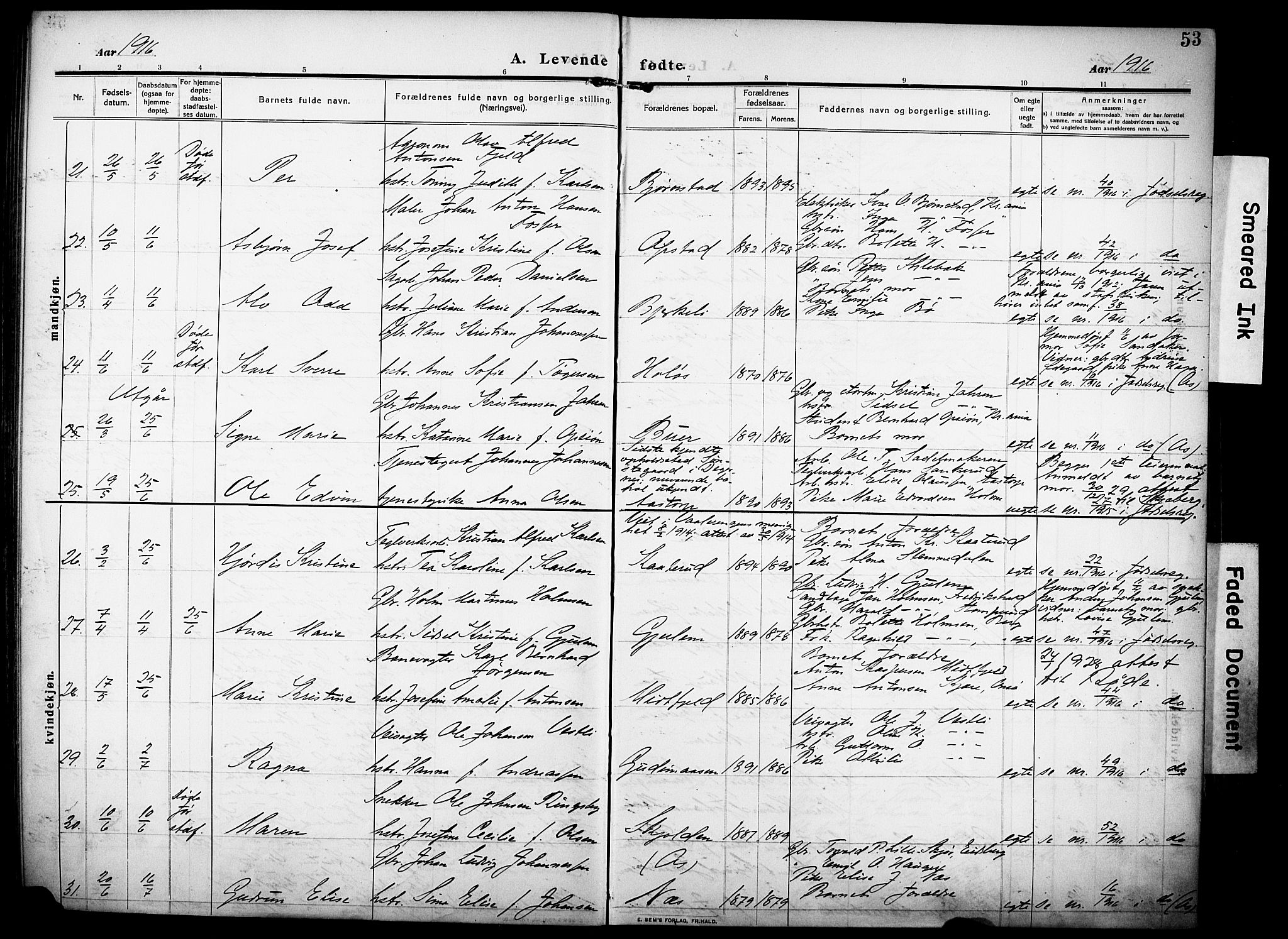 Rakkestad prestekontor Kirkebøker, AV/SAO-A-2008/F/Fa/L0015: Parish register (official) no. I 15, 1909-1922, p. 53