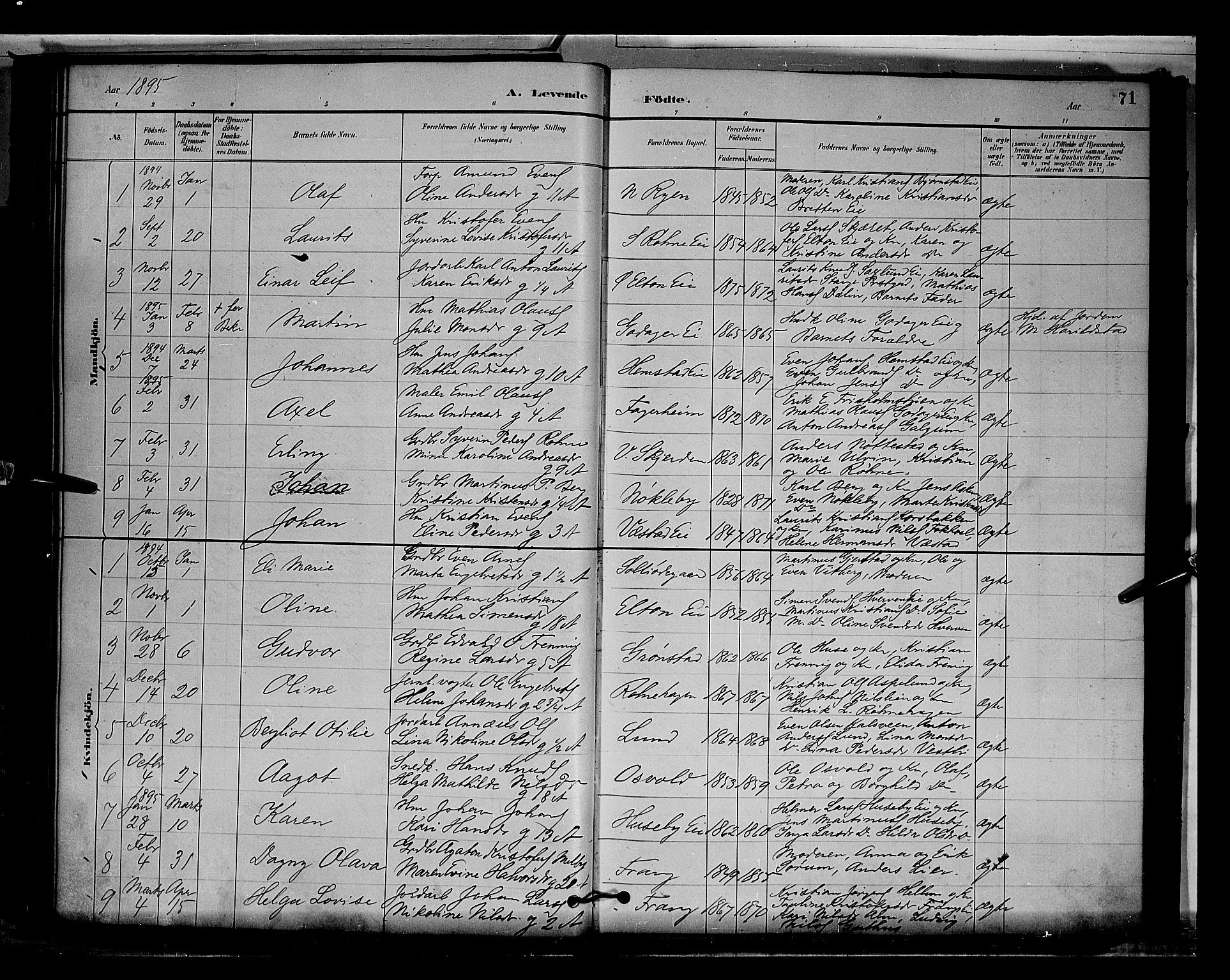 Stange prestekontor, AV/SAH-PREST-002/L/L0009: Parish register (copy) no. 9, 1883-1899, p. 71