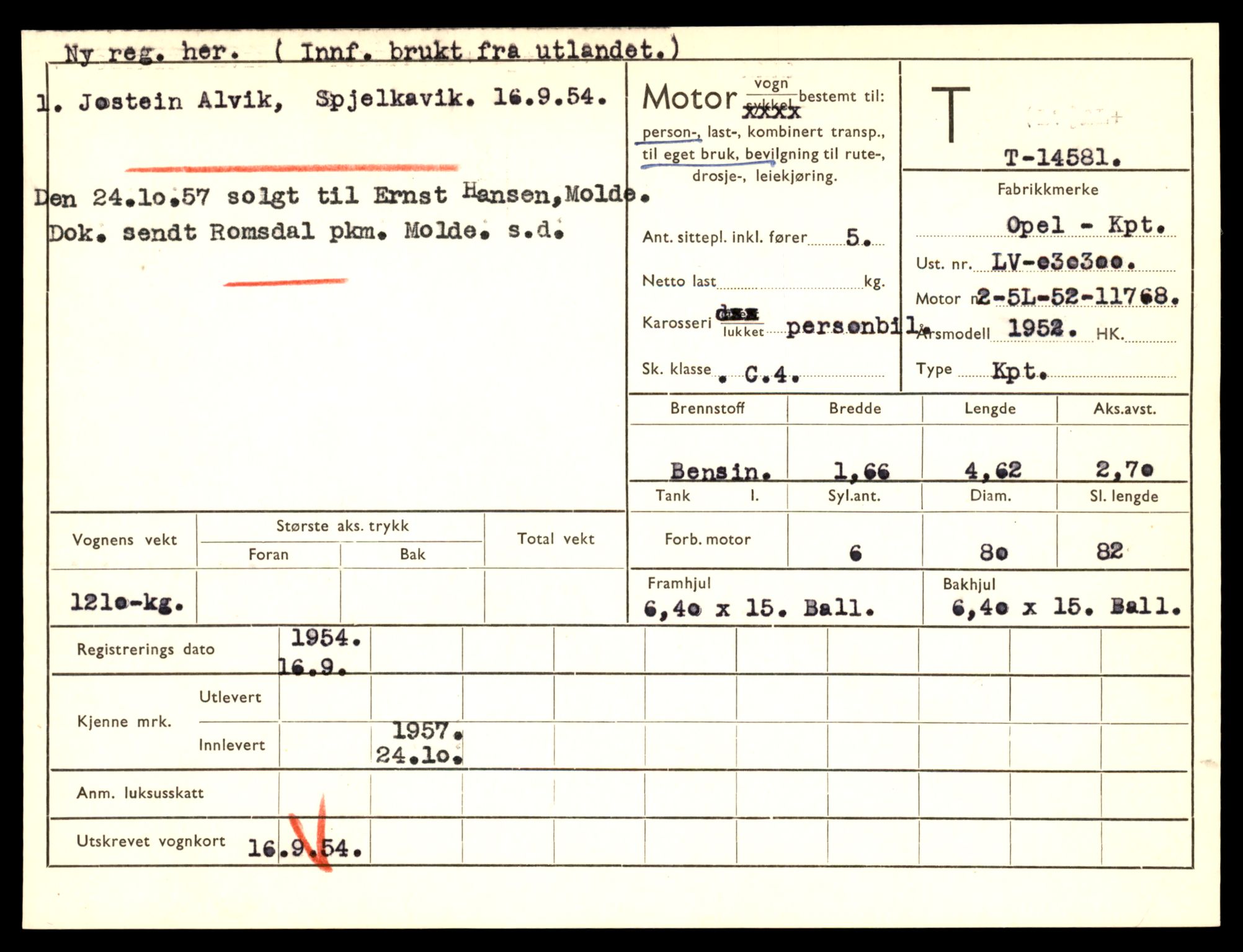 Møre og Romsdal vegkontor - Ålesund trafikkstasjon, AV/SAT-A-4099/F/Fe/L0047: Registreringskort for kjøretøy T 14580 - T 14720, 1927-1998, p. 23