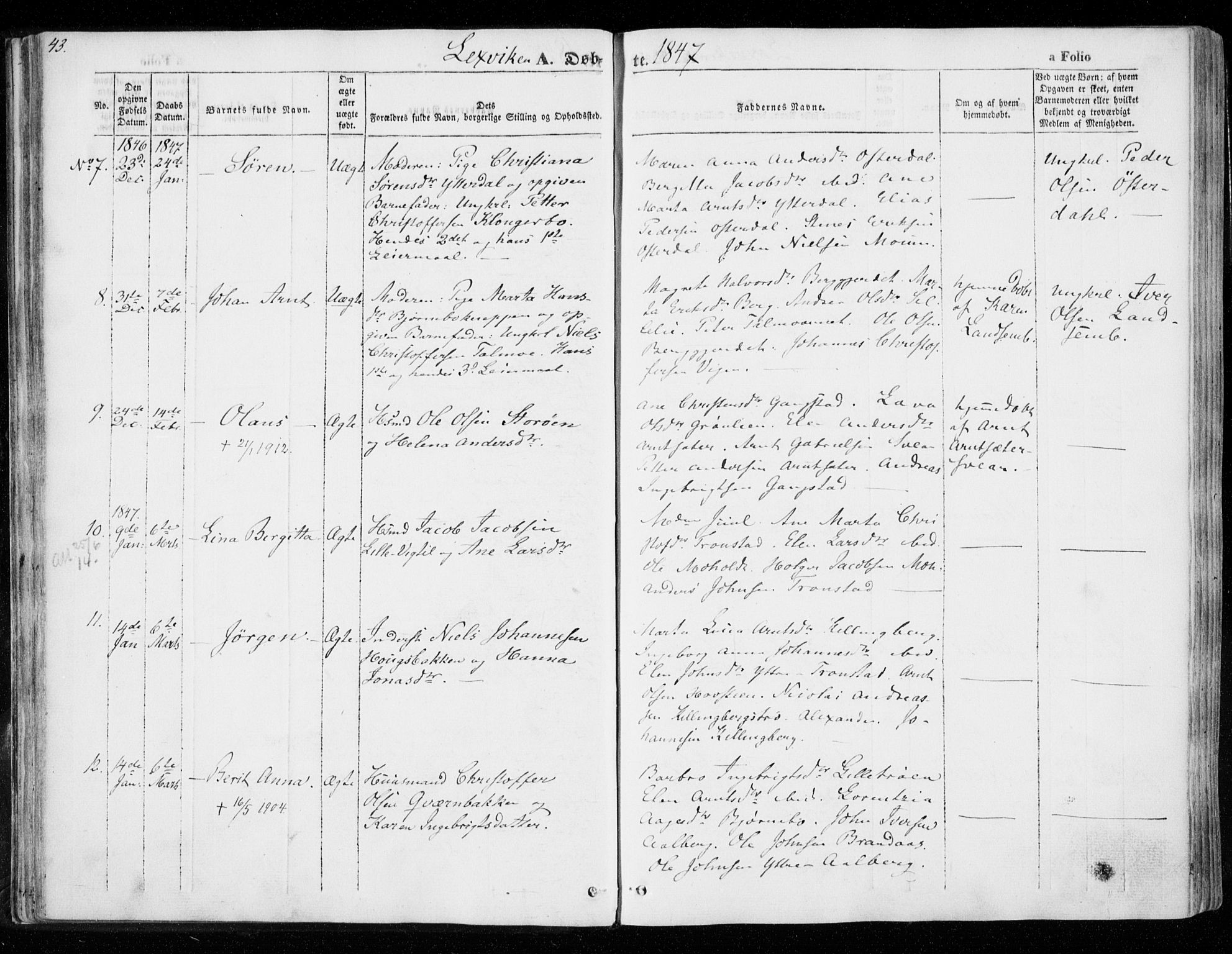 Ministerialprotokoller, klokkerbøker og fødselsregistre - Nord-Trøndelag, SAT/A-1458/701/L0007: Parish register (official) no. 701A07 /1, 1842-1854, p. 43