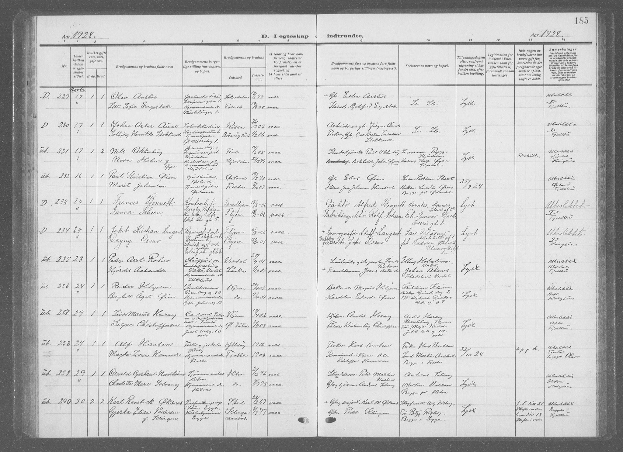 Ministerialprotokoller, klokkerbøker og fødselsregistre - Sør-Trøndelag, AV/SAT-A-1456/601/L0098: Parish register (copy) no. 601C16, 1921-1934, p. 185