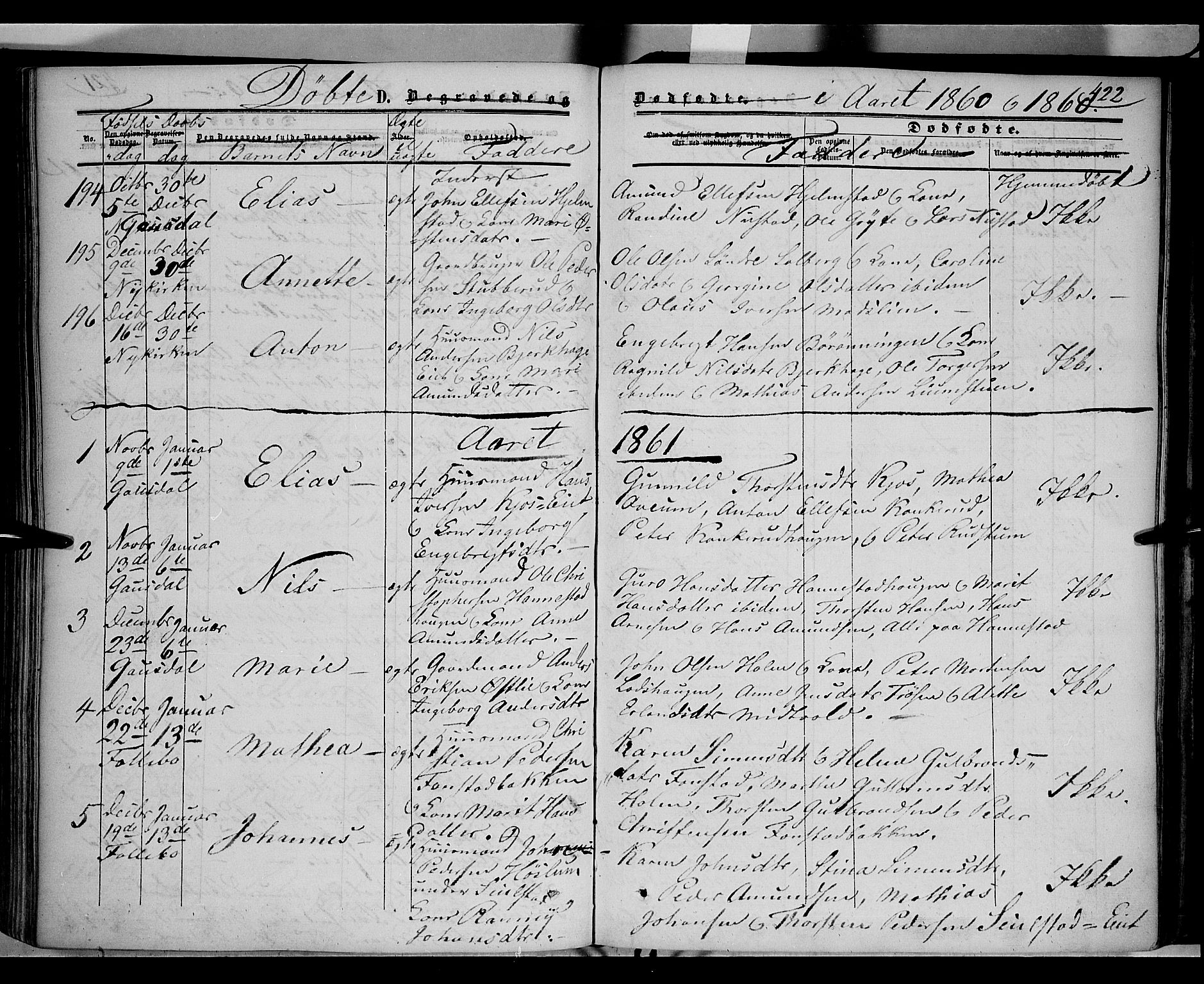 Gausdal prestekontor, SAH/PREST-090/H/Ha/Haa/L0008: Parish register (official) no. 8, 1850-1861, p. 422