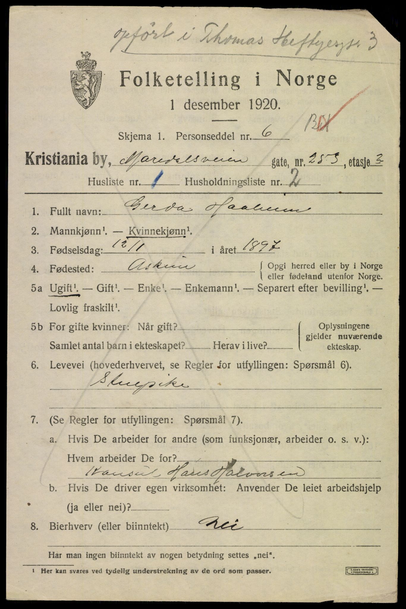 SAO, 1920 census for Kristiania, 1920, p. 384473