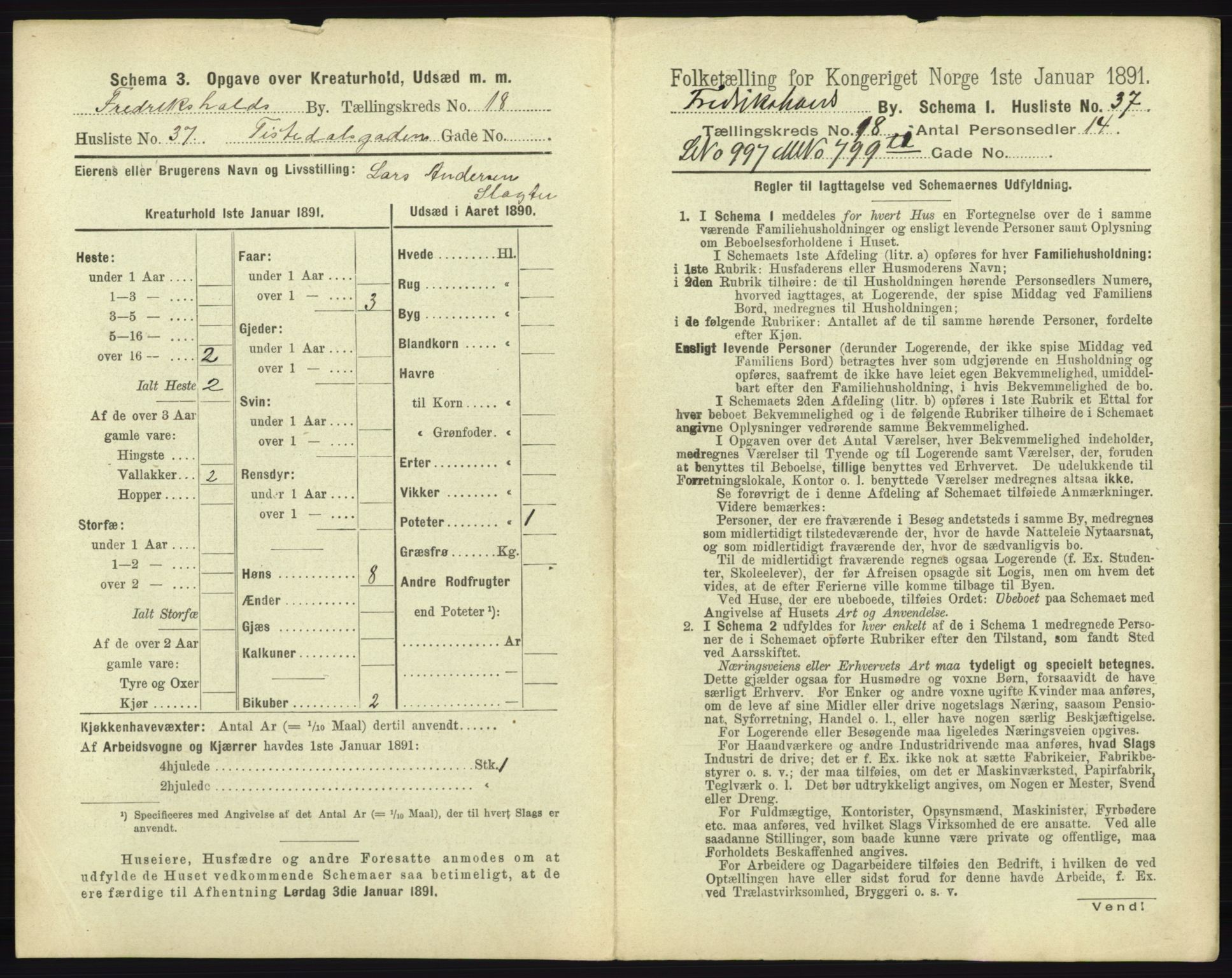 RA, 1891 census for 0101 Fredrikshald, 1891, p. 1666