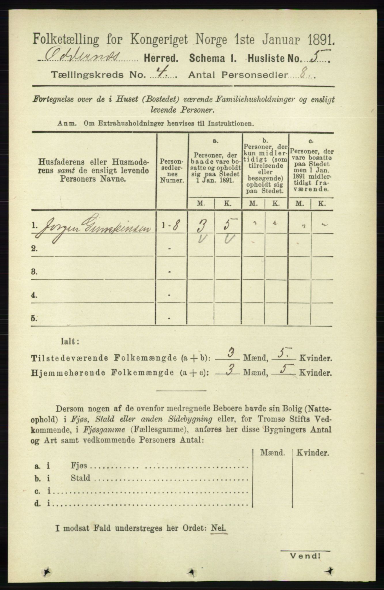 RA, 1891 census for 1012 Oddernes, 1891, p. 1193