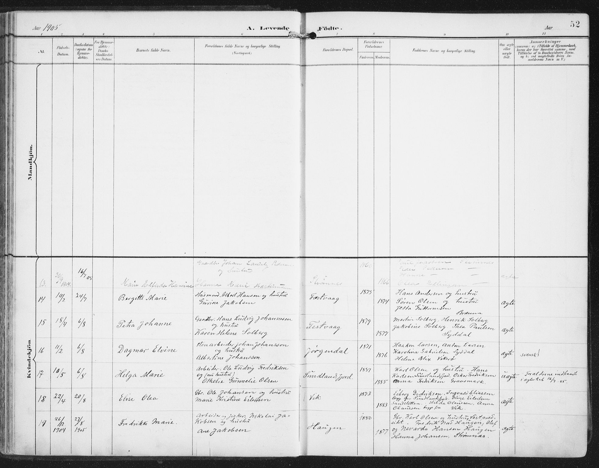 Ministerialprotokoller, klokkerbøker og fødselsregistre - Nordland, AV/SAT-A-1459/876/L1098: Parish register (official) no. 876A04, 1896-1915, p. 52