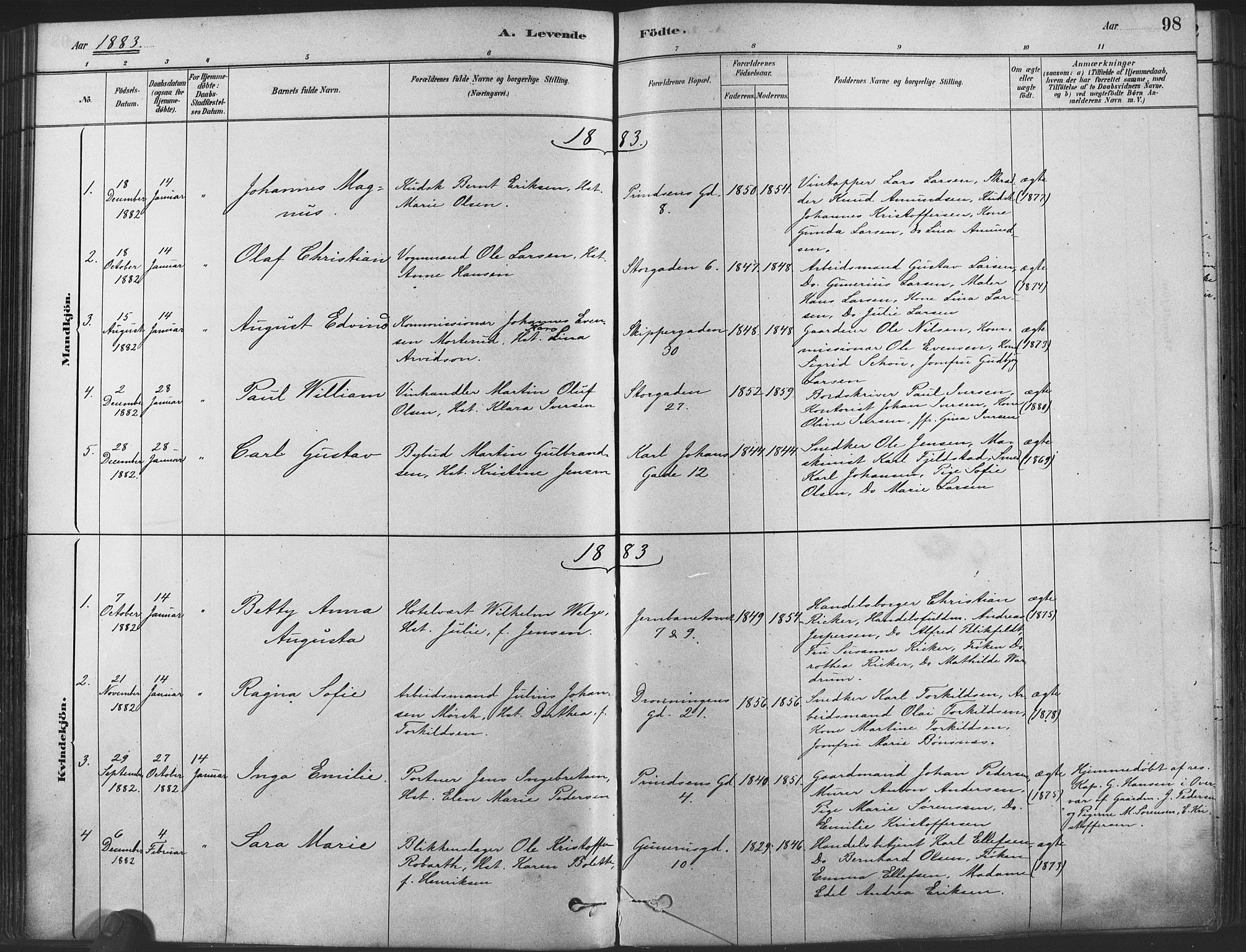 Oslo domkirke Kirkebøker, SAO/A-10752/F/Fa/L0029: Parish register (official) no. 29, 1879-1892, p. 98