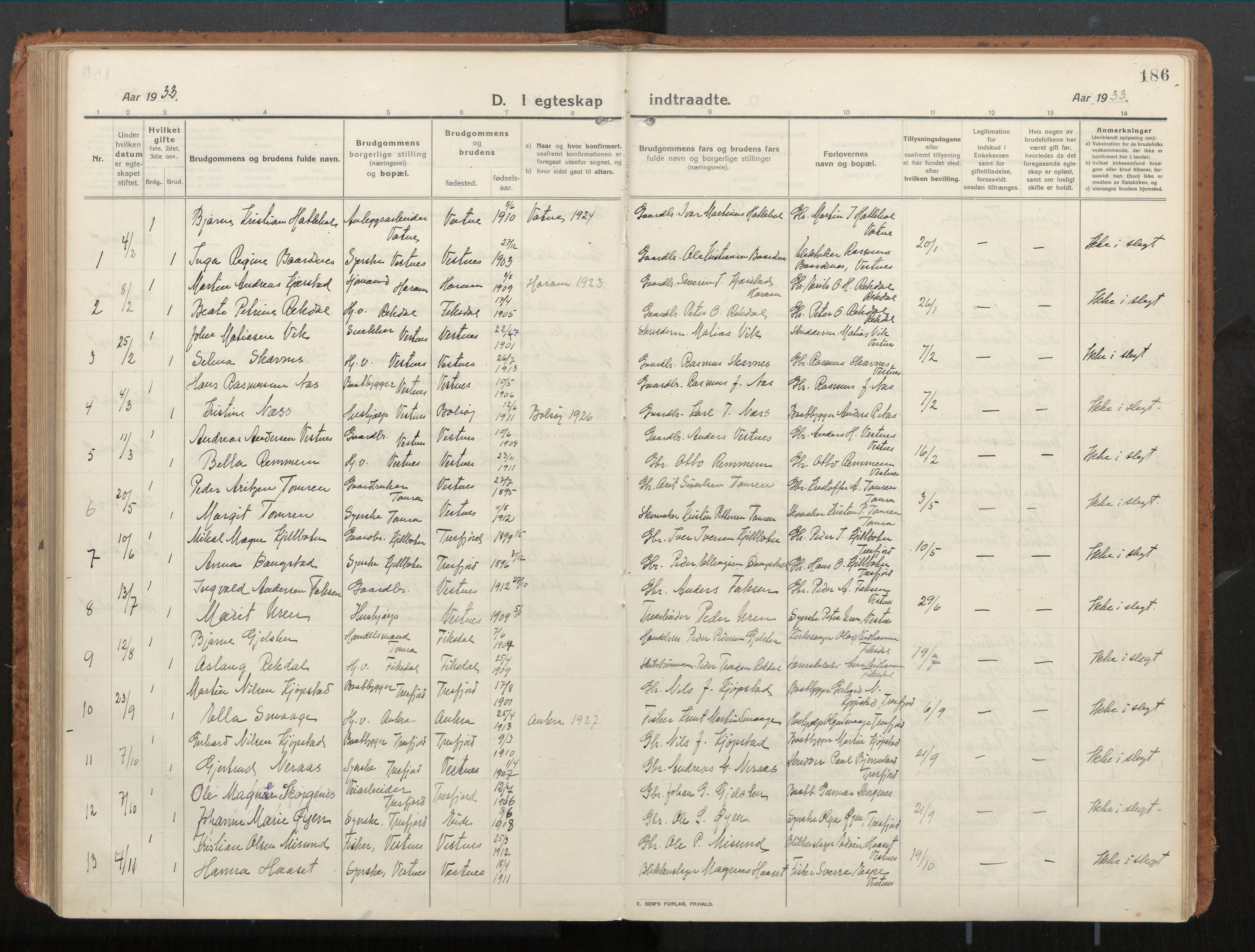 Ministerialprotokoller, klokkerbøker og fødselsregistre - Møre og Romsdal, AV/SAT-A-1454/539/L0534a: Parish register (official) no. 539A08, 1912-1935, p. 186