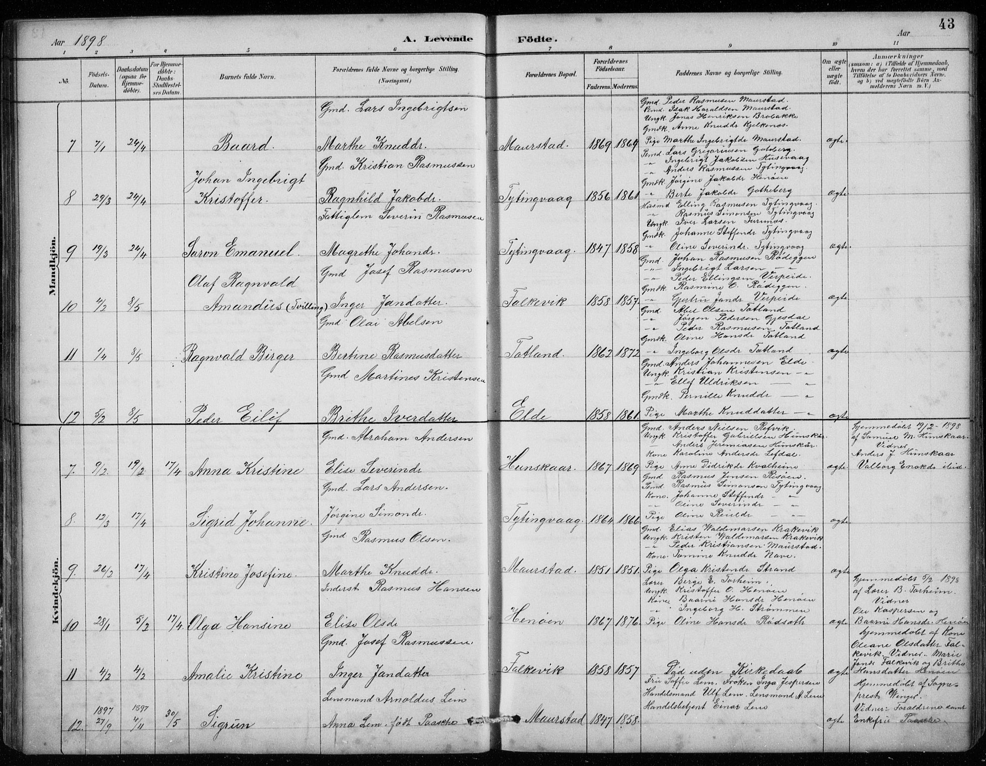 Davik sokneprestembete, SAB/A-79701/H/Hab/Habc/L0002: Parish register (copy) no. C 2, 1889-1906, p. 43