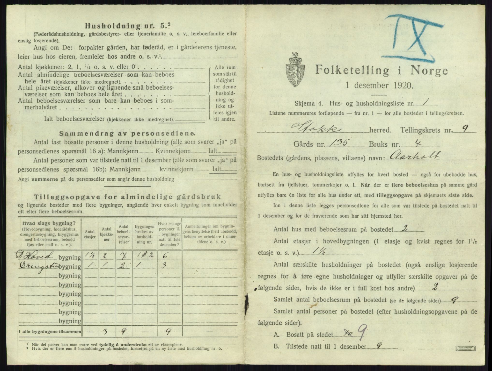 SAKO, 1920 census for Stokke, 1920, p. 1667